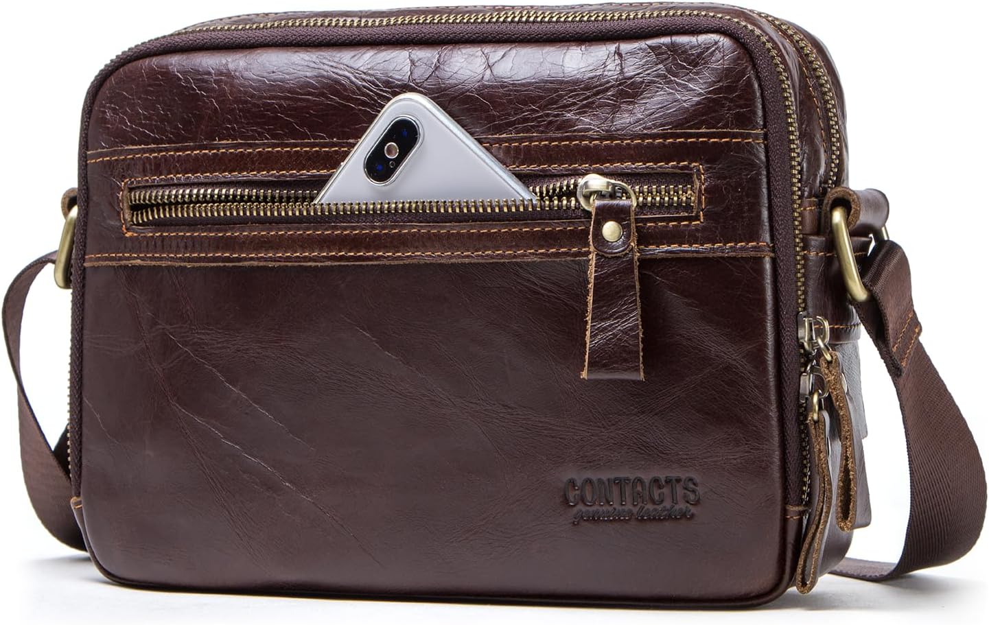 Top Grain Leather 8.3" Messenger Bag for Man & Woman, Multi Pockets, Fits to 7.9"/8.3" iPad for