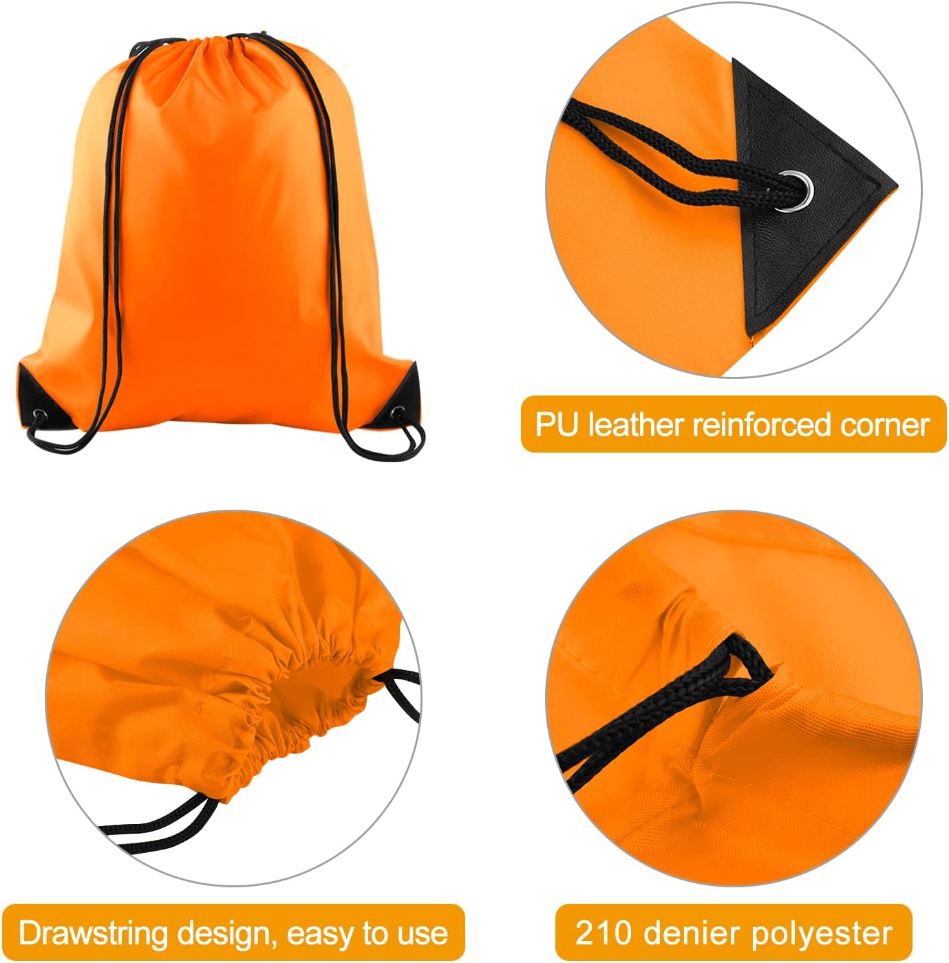 PLULON 25 Pcs Orange Drawstring Backpack Bags Bulk String Backpack Cinch Sack Pull Sport Gym Backpack Bags for Yoga Traveling Outdoor Sports