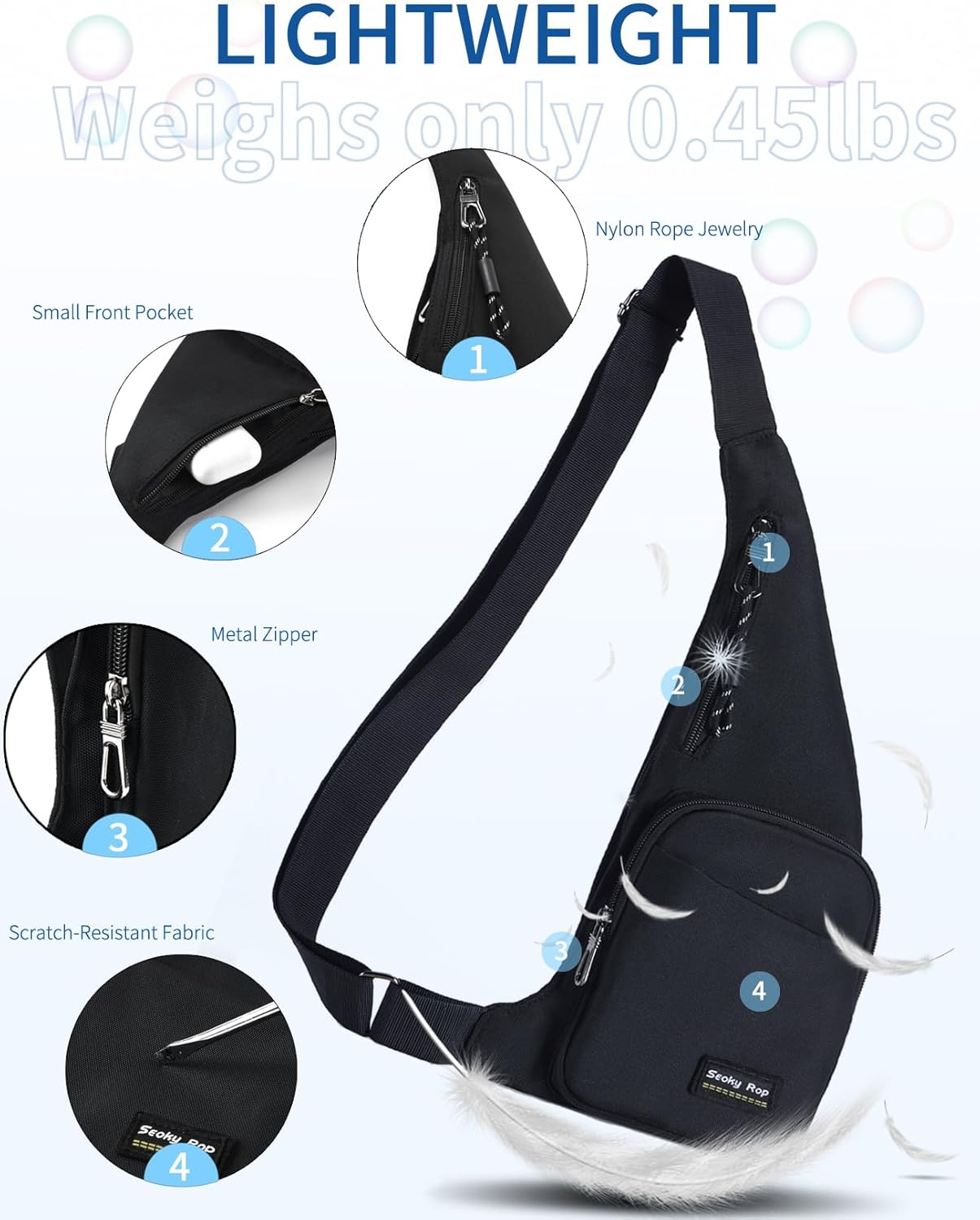 Seoky Rop Sling Bag for Men Women Slim Personal Purse Pocket Small Anti-Thief Crossbody Chest Bag