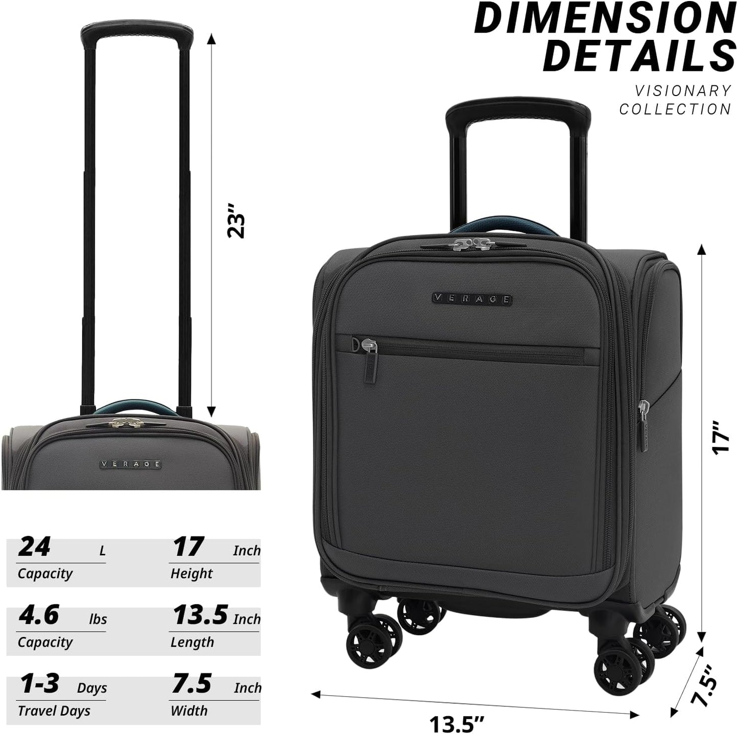 Verage Underseat Carry On Luggage with Wheels & USB Port,14 inch Wheeled Spinner Carry-on Luggages Bags for Airlines, Lightweight Overnight Suitcase for Men Women (14-Inch Compact Underseat Pro)