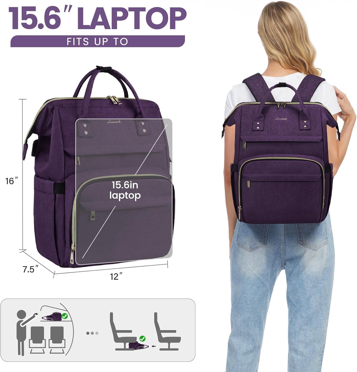 LOVEVOOK Laptop Backpack for Women,15.6 Inch Professional Womens Travel Backpack Purse Computer