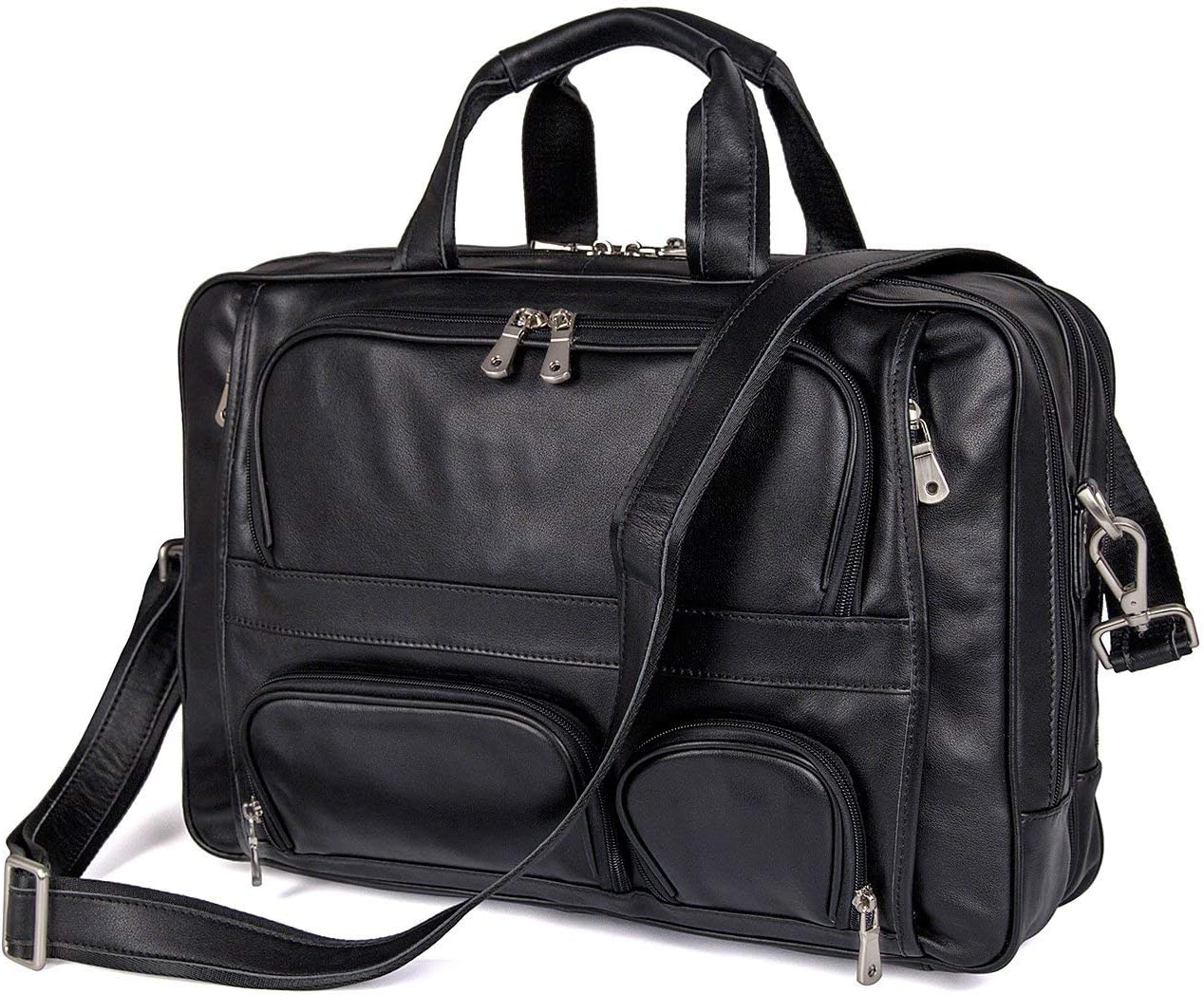 Augus Business Travel Briefcase Genuine Leather Duffel Bags for Men Laptop Bag fits 15.6 inches