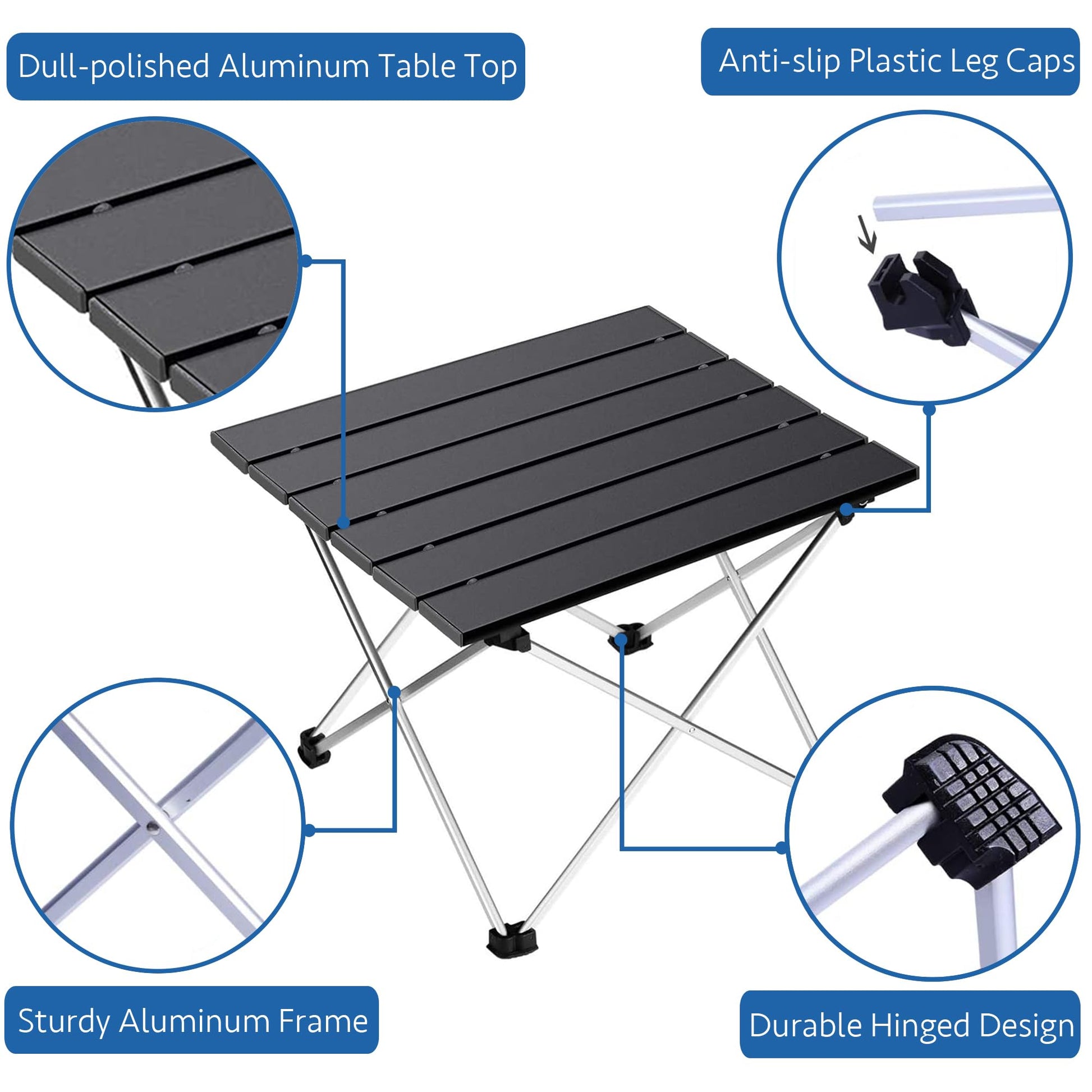 Grope Portable Camping Table,Aluminum Folding Beach Table (Black-S)