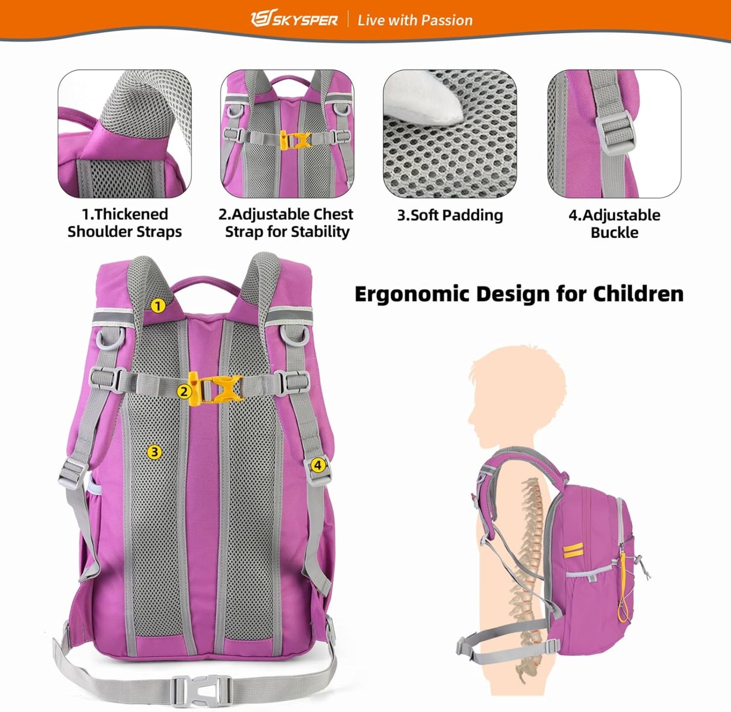 SKYSPER Kids Backpack 12L Children School Bag Child Boy Girl Pack Ages 4-8 for Traveling Day Trips Classes Camping(Purple)