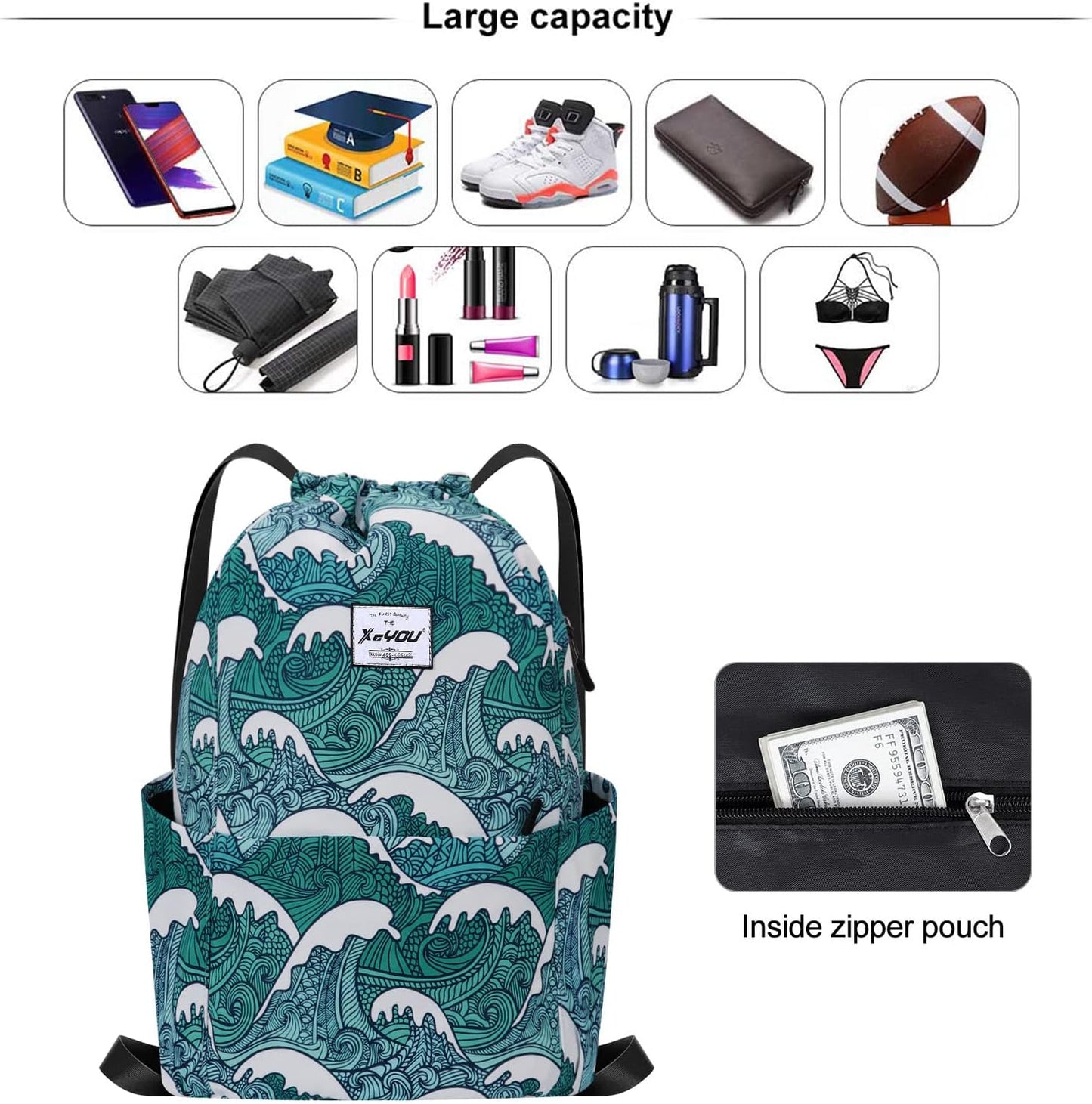 XEYOU Drawstring Sports Backpack Lightweight Gym Yoga Sackpack Shoulder Rucksack Casual Outdoor Daypack for Women and Men