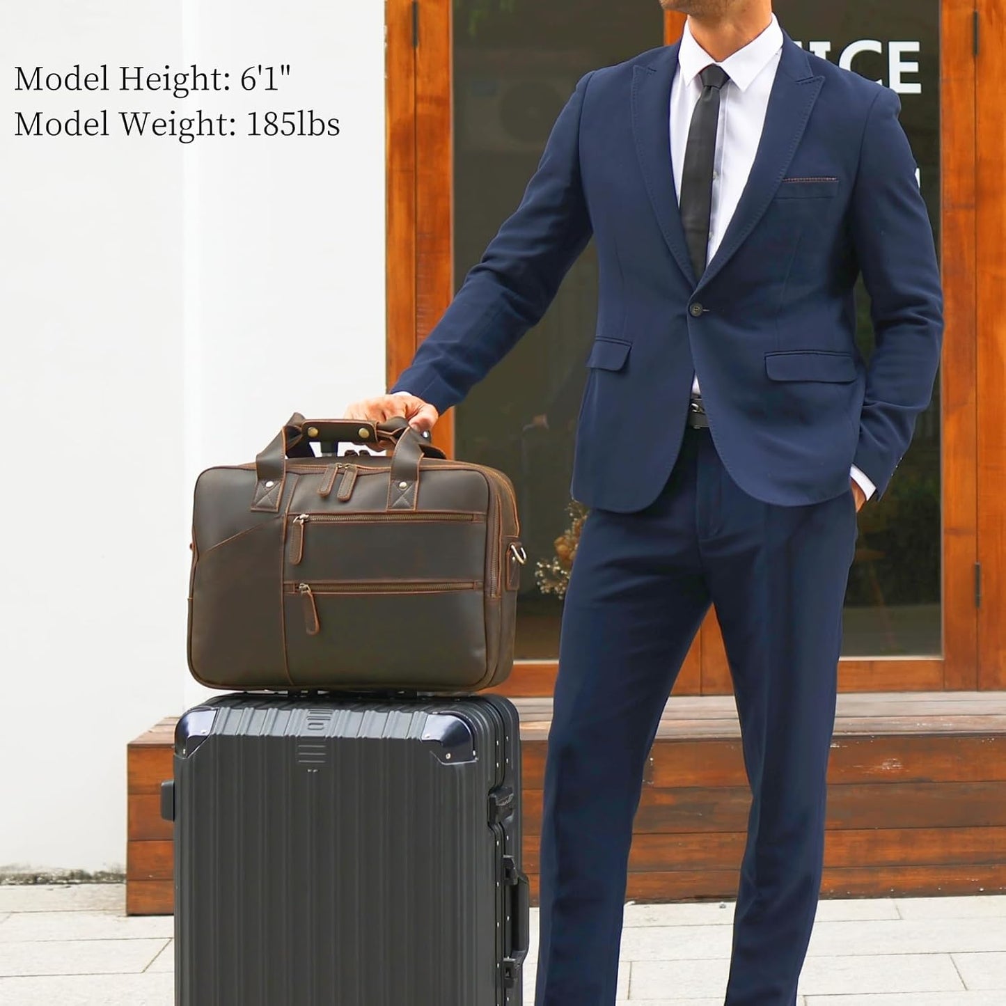 Masa Kawa Leather Briefcase for Men 15.6" Laptop Crossbody Shoulder Messenger Bag Vintage Brown Business Travel Office Work Computer Attache Case