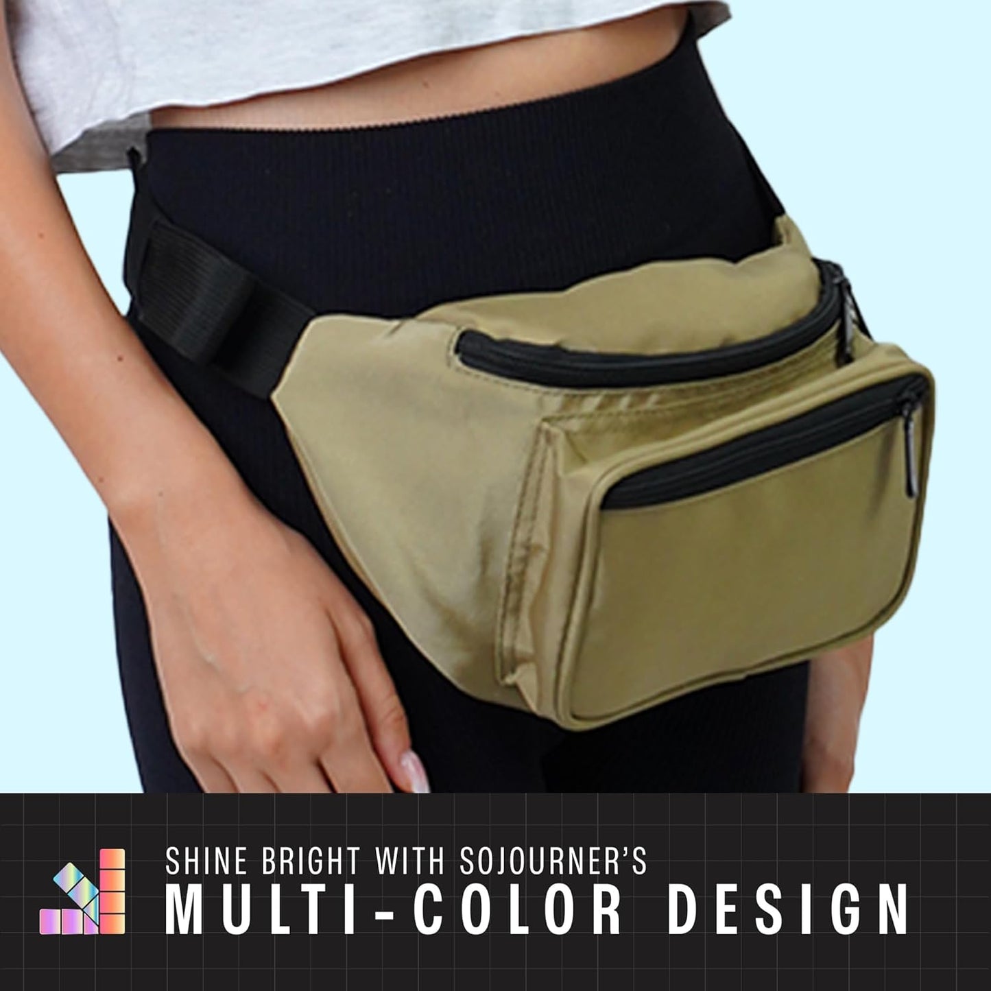 Olive Green Fanny Pack Belt bag - Crossbody Waist Bag for Men or Women - Hands-Free, Waterproof Large Bumbag for Hiking, Running, and Travel