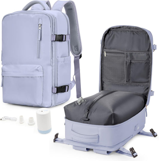 VGCUB Large Travel Backpack with Vacuum System Carry on 18x14x8 Inches Storage Compression Bags with Electric Pump Work Business Vacpack College Laptop Backpack for Women Men Purple Taro