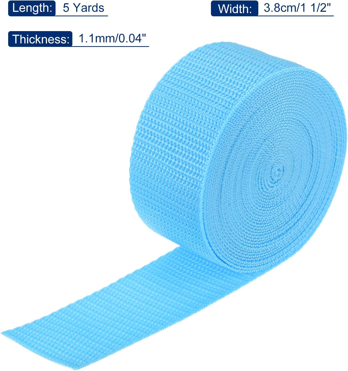 MECCANIXITY Lightweight Polypropylene Webbing Strap 1 1/2" 5 Yard Backpack Strapping Band Sky Blue for Outdoor Luggage Cargo Straps