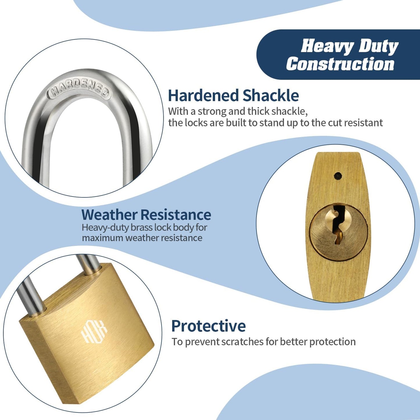 HOX 12-Pack Keyed Padlock, Waterproof and Rustproof, Solid Brass Lock with 1-1/4" Wide Body, Padlock with Keys for Storage Unit, Sheds, Garages and Fence