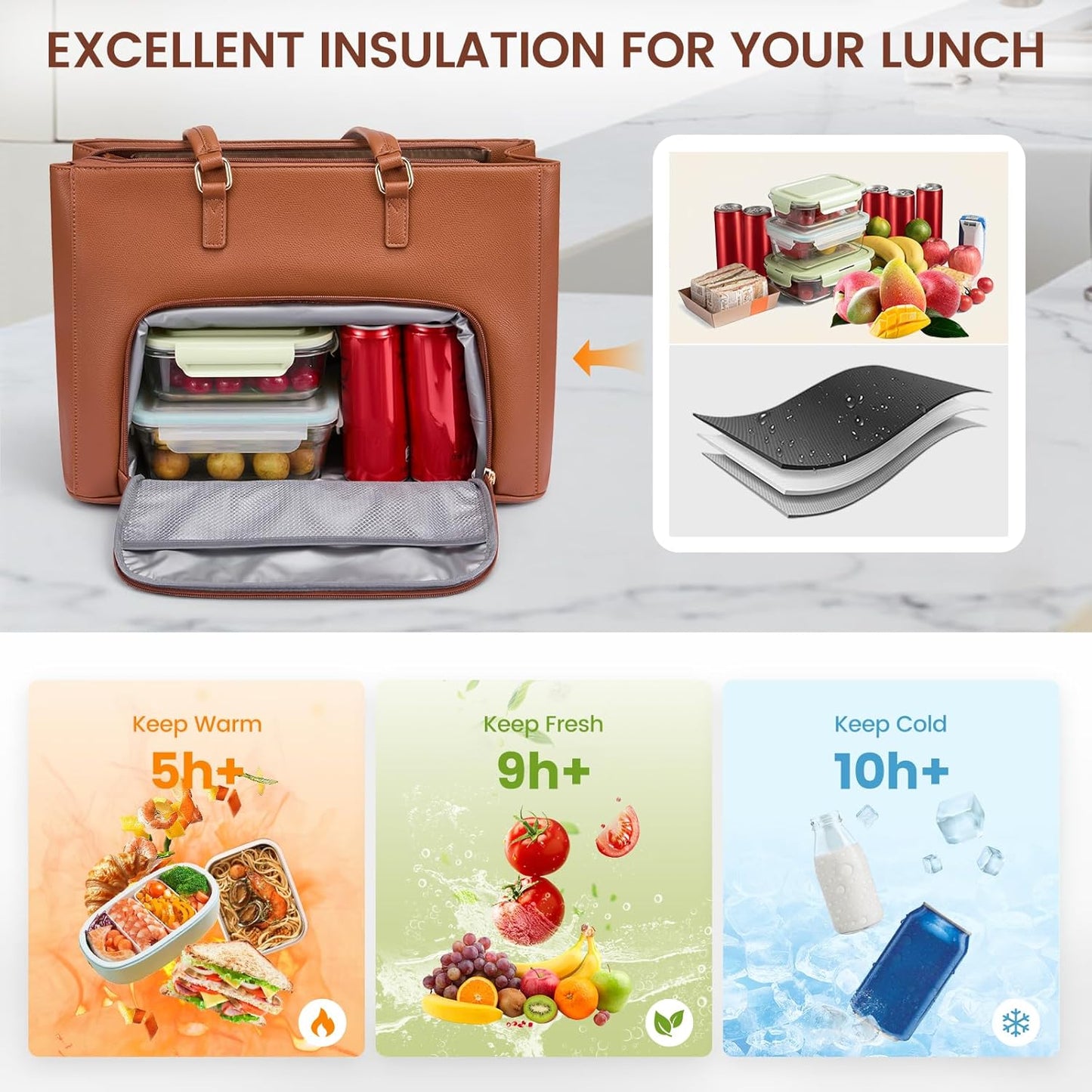 LOVEVOOK Lunch Tote Bag for Women, Laptop Bag for Work with Insulated Lunch Compartment 15.6 Inch 2 in 1 Lunch Tote Large Capacity Computer Handbag for Work, Teacher, Nurse, Office, Casual