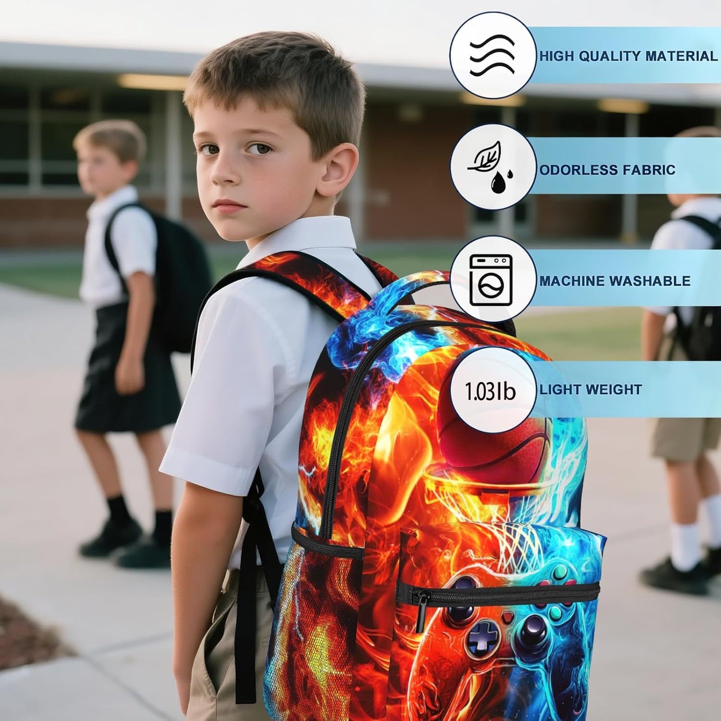 Kids Backpack for Boys Game Boys School Backpack for Kid Children Teens Elementary Middle School Students Kids' Backpacks Ages 6-18 Video Game Basketball Bookbag Travel Back Pack