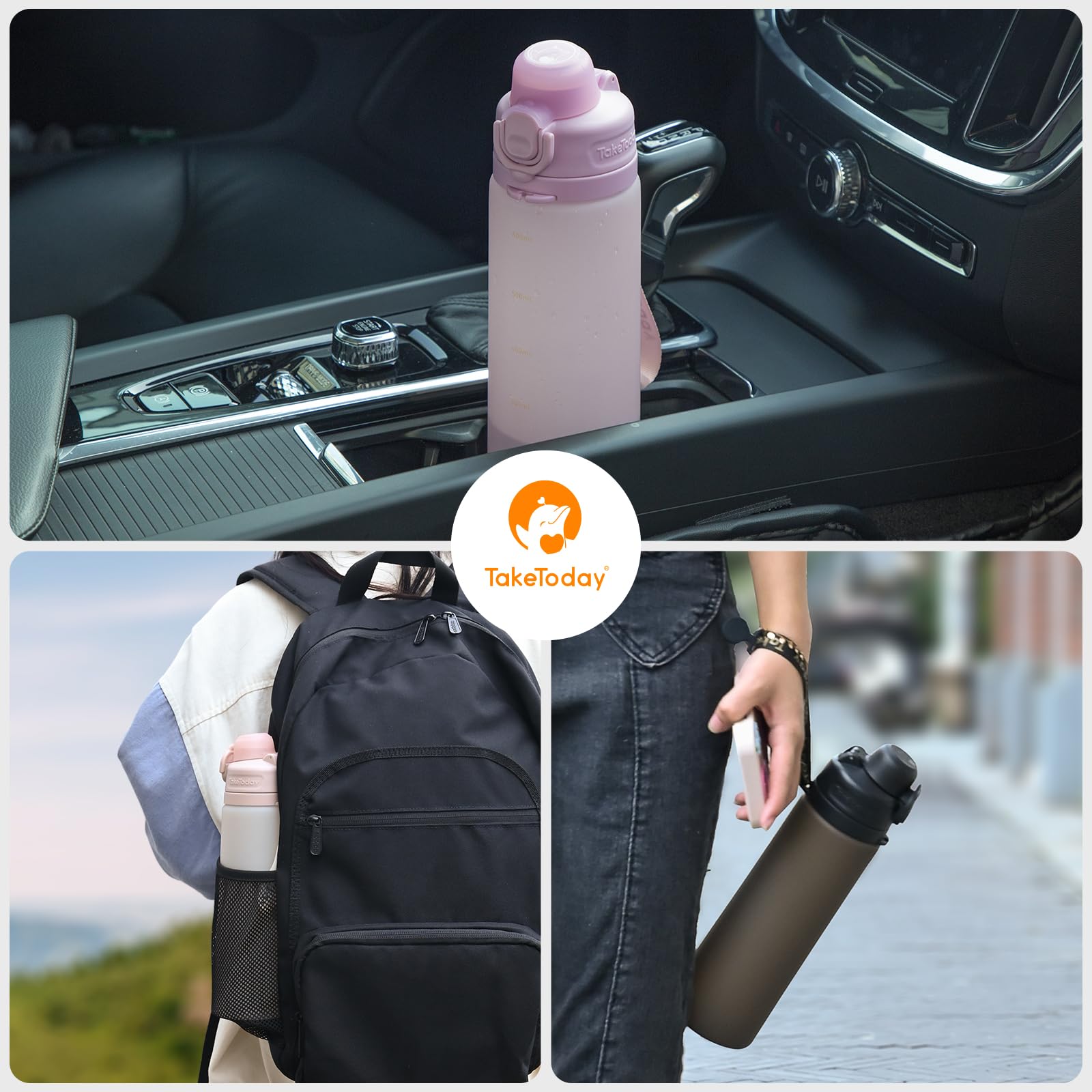 TakeToday Collapsible Water Bottles with Straw for Travel, 21oz, Cherry