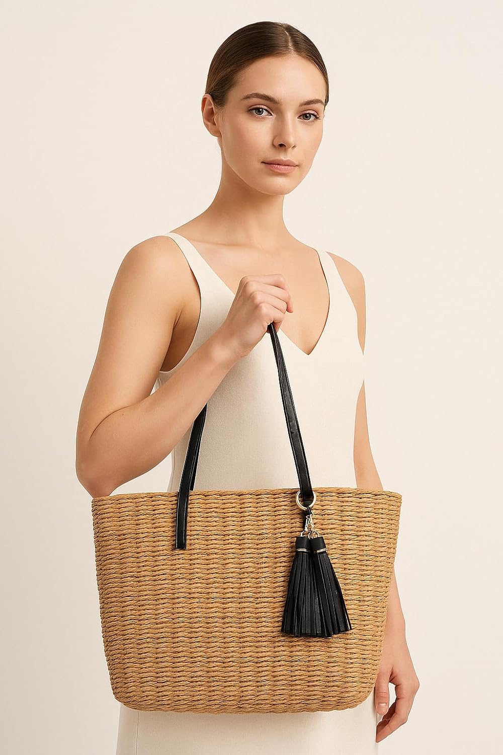 YXILEE Straw Bags For Women | M Size Travel Straw Totes Bag Woven Summer Handmade Shoulder Bag