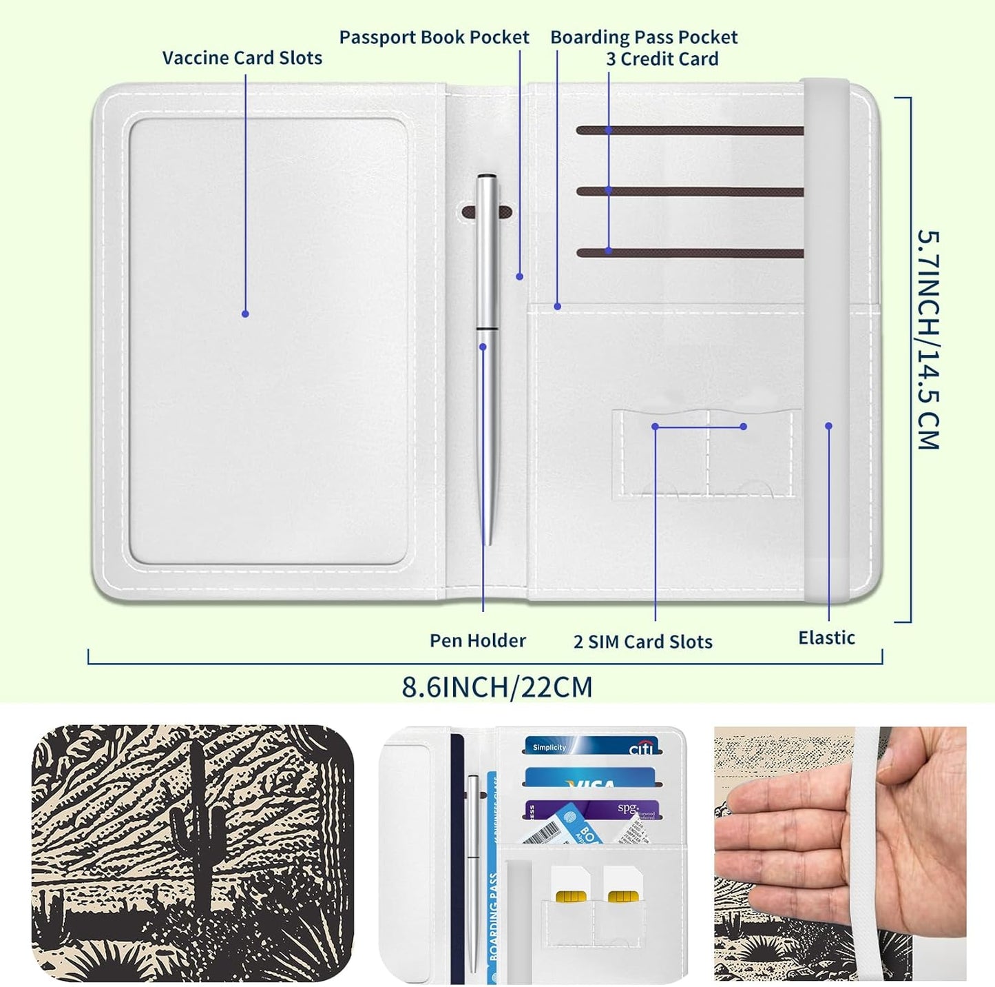 Passport Holder for Travel Essentials, Leather RFID Blocking Passport Wallet Cover Case, Cute Passport Book Holders for Women and Men Retro Mountain