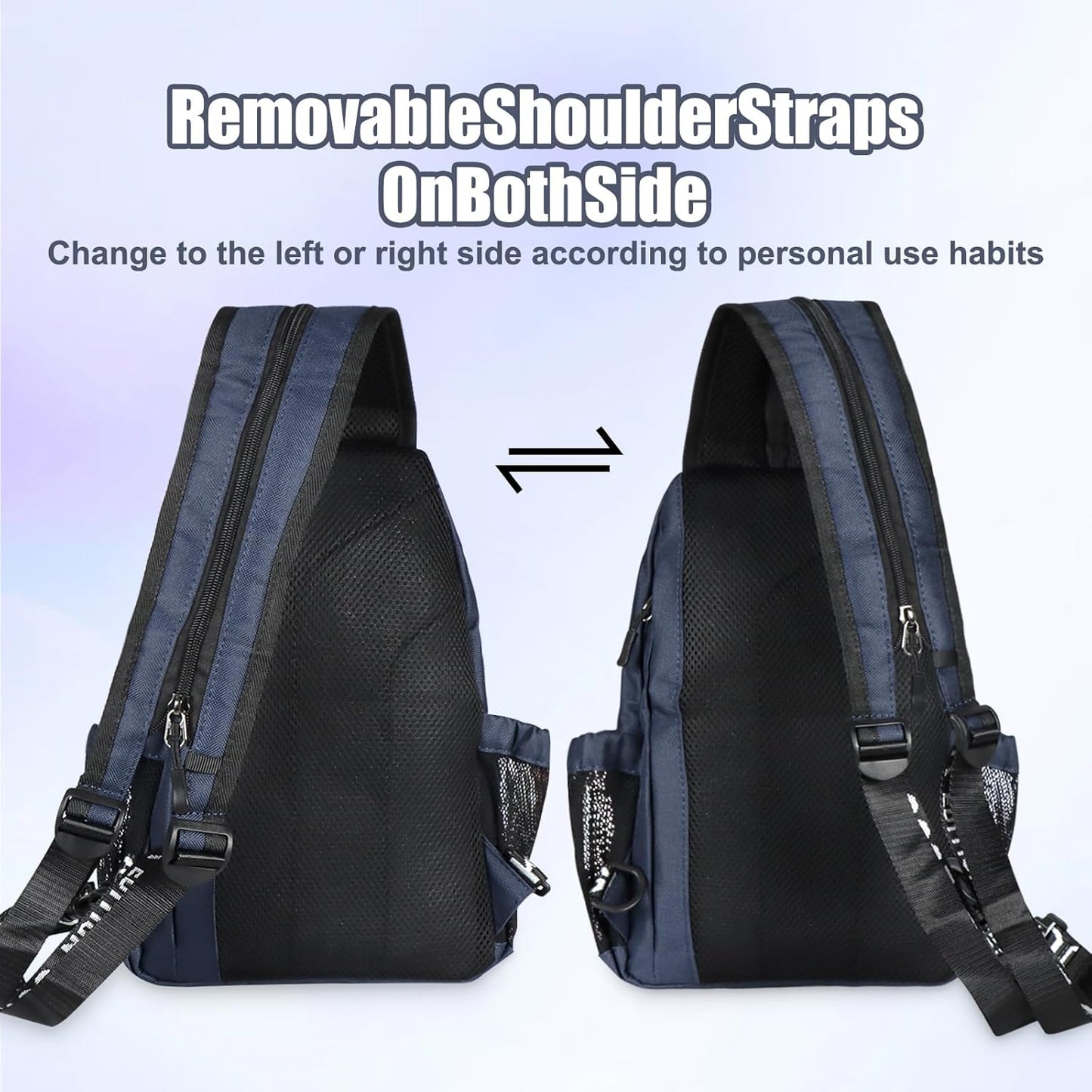 Sling Bag for Women Man, Convertible Sling Backpack with Convertible Shoulder Strap Casual Backpack Daypack for Travel, Hiking and Daily Commute, (Dark Blue, Large)