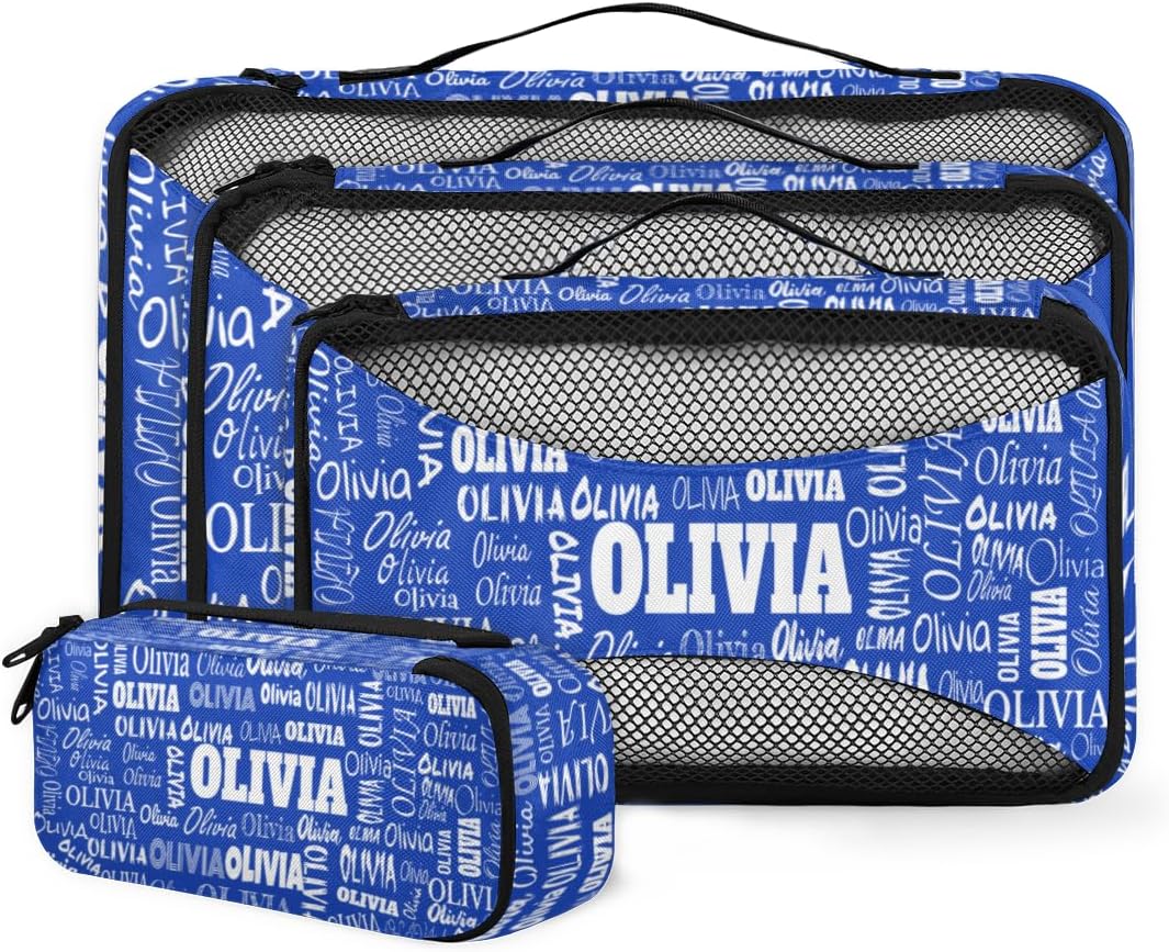 Custom Packing Cubes with Name, 4Pcs/Set Travel Luggage Packing Organizers Set for Men and Women, Royal Blue