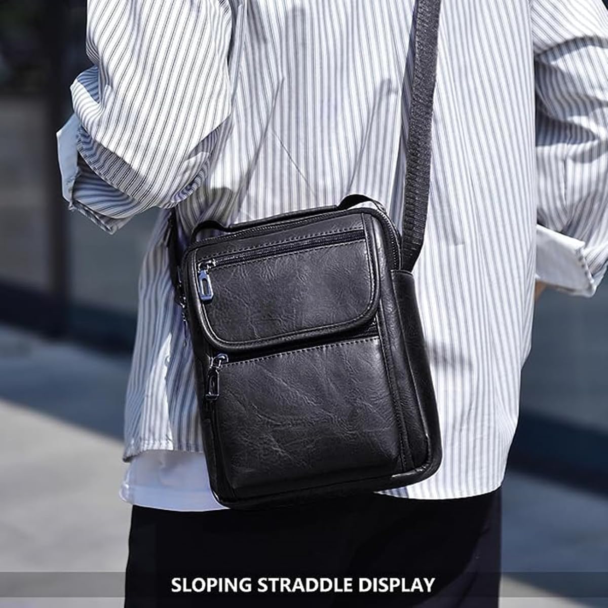 Zipper Buckle Leather Messenger Bag Vintage Handle Shoulder Crossbody Purse Genuine Leather for Daily Office Use