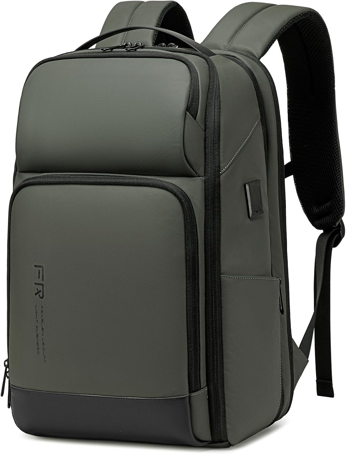 FENRUIEN 17 Inch Travel Backpack Green, Expandable Water Resistant Computer Backpack with USB Port, Laptop Bag for Business/College/Work