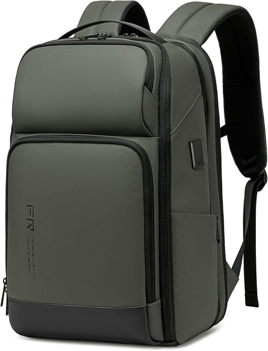 FENRUIEN 17 Inch Travel Backpack Green, Expandable Water Resistant Computer Backpack with USB Port, Laptop Bag for Business/College/Work