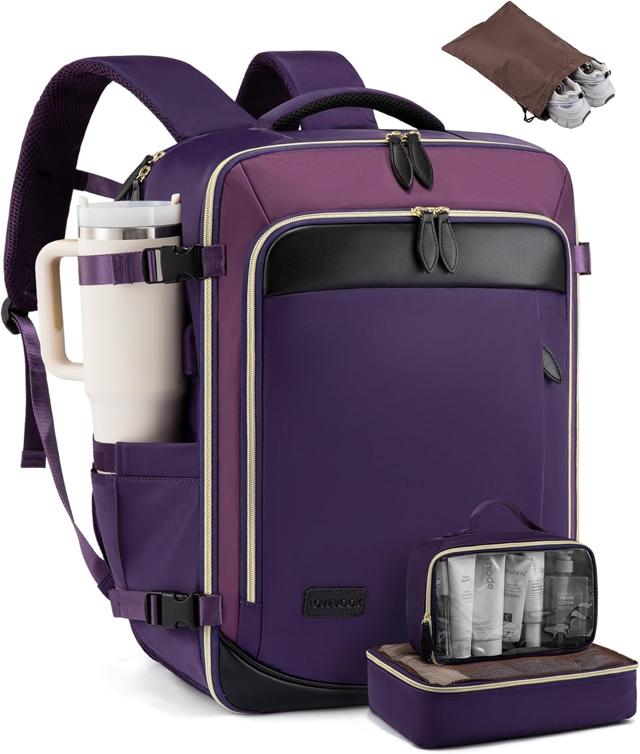 LOVEVOOK 50L Travel Backpack Carry On Airline Approved, Large Backpack with 3 Packing Cubes, TSA Travel Essentials Carry On Bag, Waterproof Weekender Overnight Luggage Daypack, Fits 18 Inch Laptop