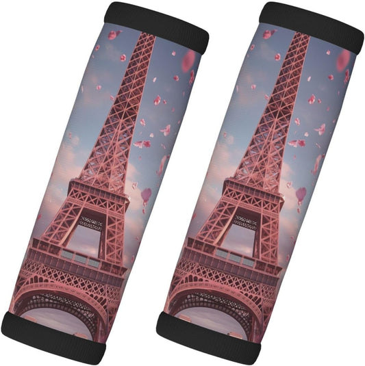 Eiffel Tower Paris Pink Flowers Romantic Luggage Handles Wrap Grips For Suitcases Luggage Travel Accessories For Airplane 2pcs