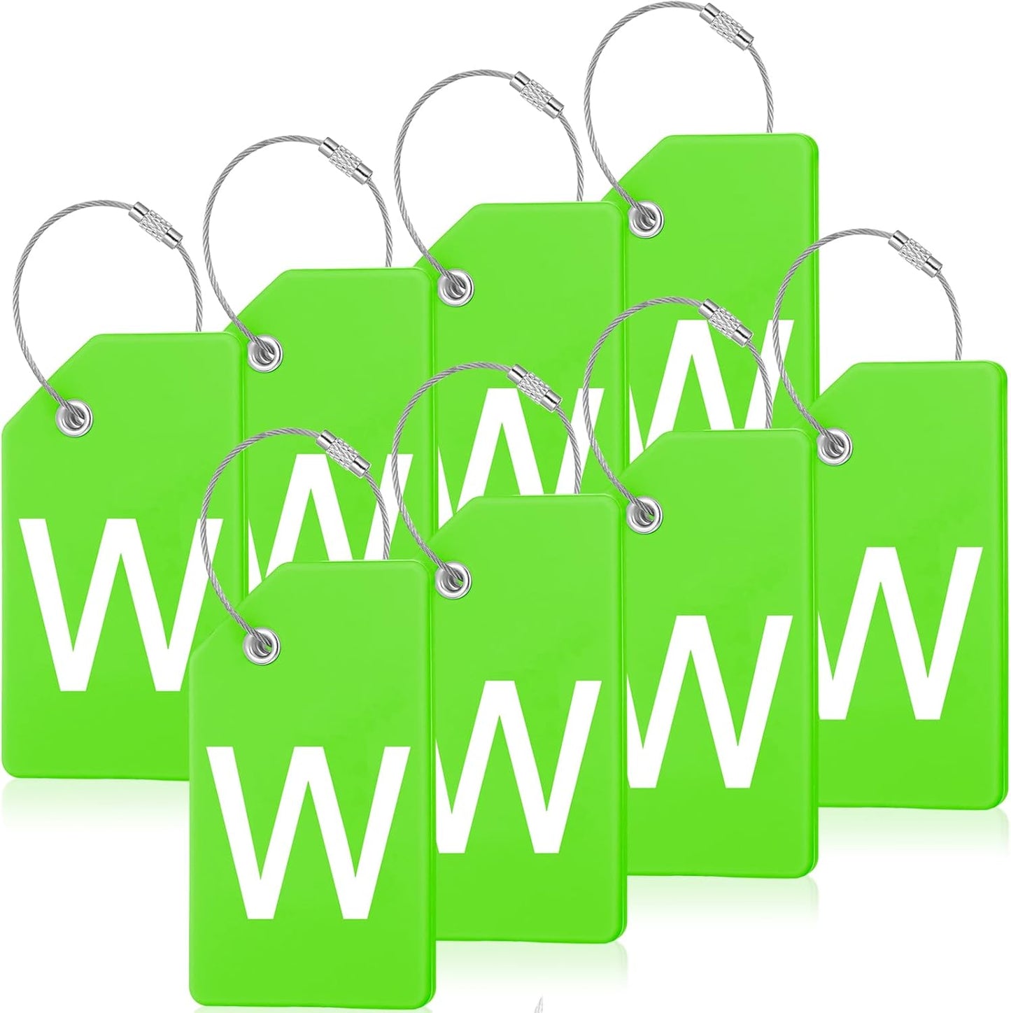 8 Pcs Initial Letter A-Z Luggage Tags Silicone Suitcase Instrument Tag with Name Card and Stainless Steel Loop(Letter W,Green)