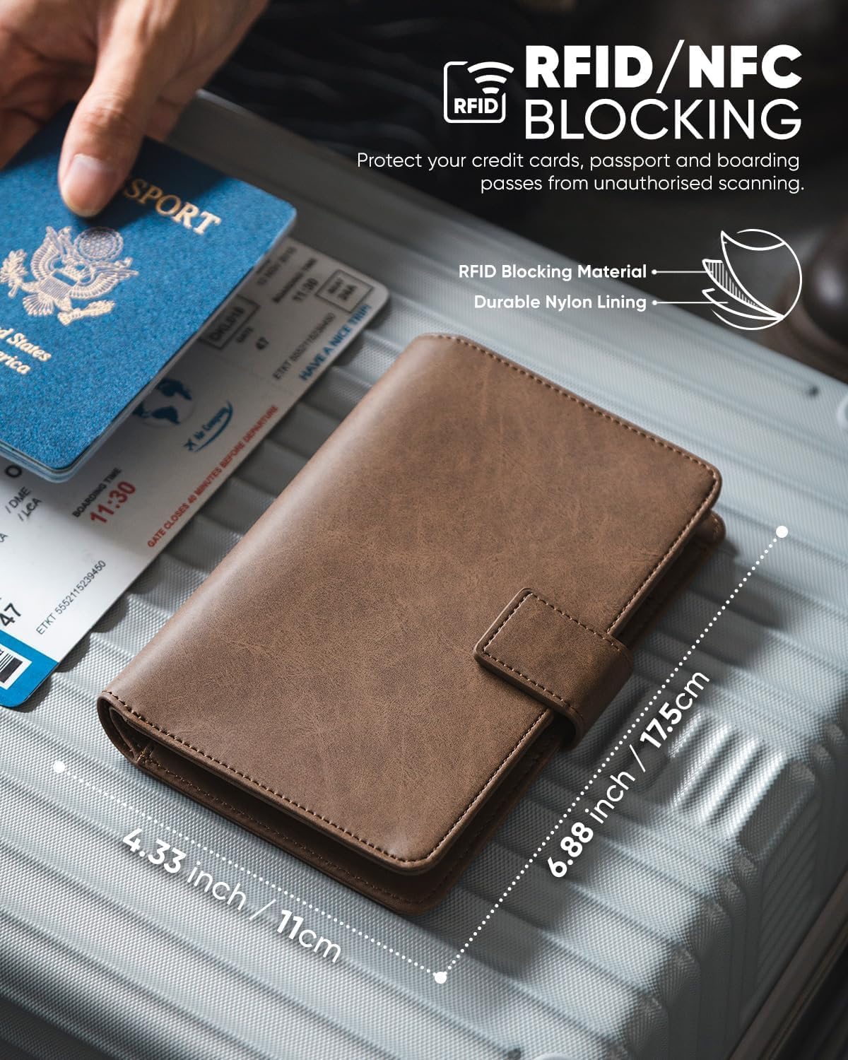 Real Leather Wallet Airtag Compatible RFID Bifold Travel Card Holder Black (Espresso)