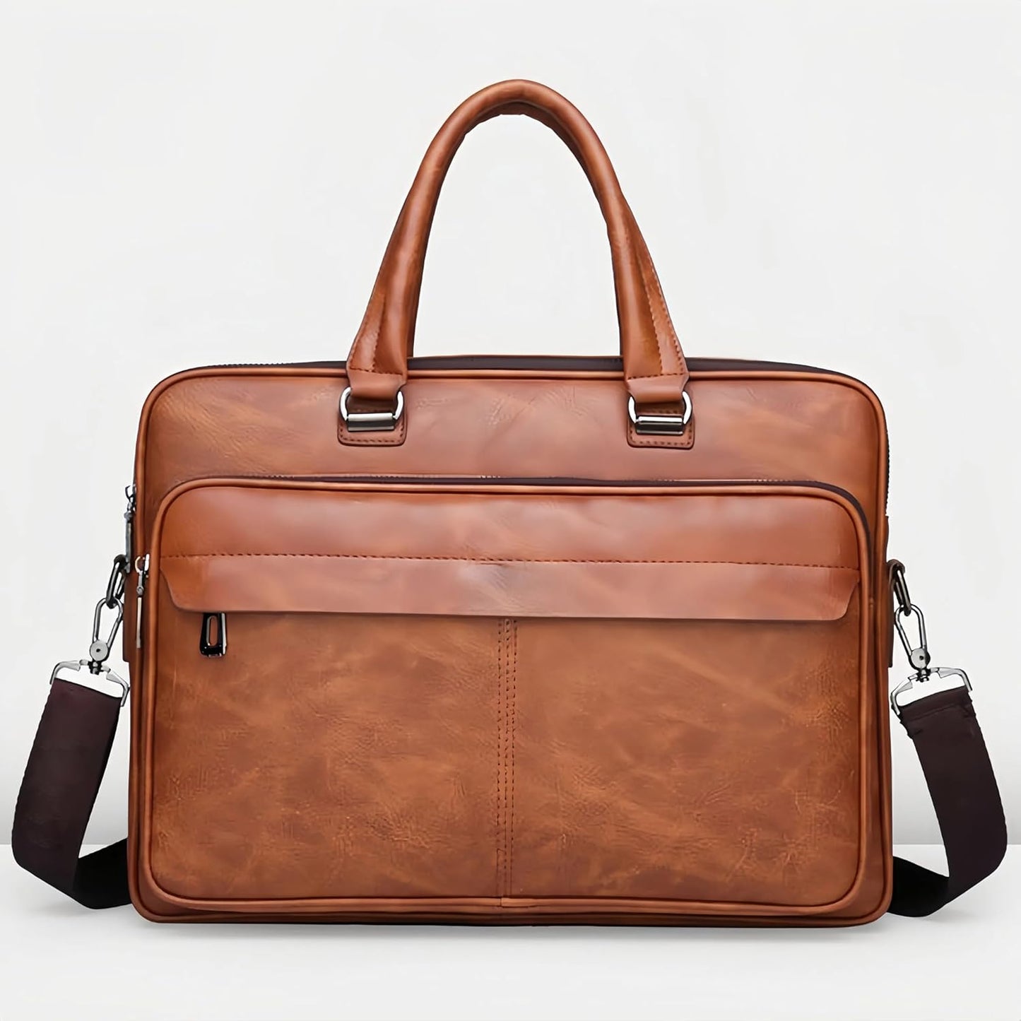 Vintage Leather Laptop Briefcase, 16 Inch Messenger Bag, Crossbody Shoulder Computer Satchel for Men Office Computer Bag