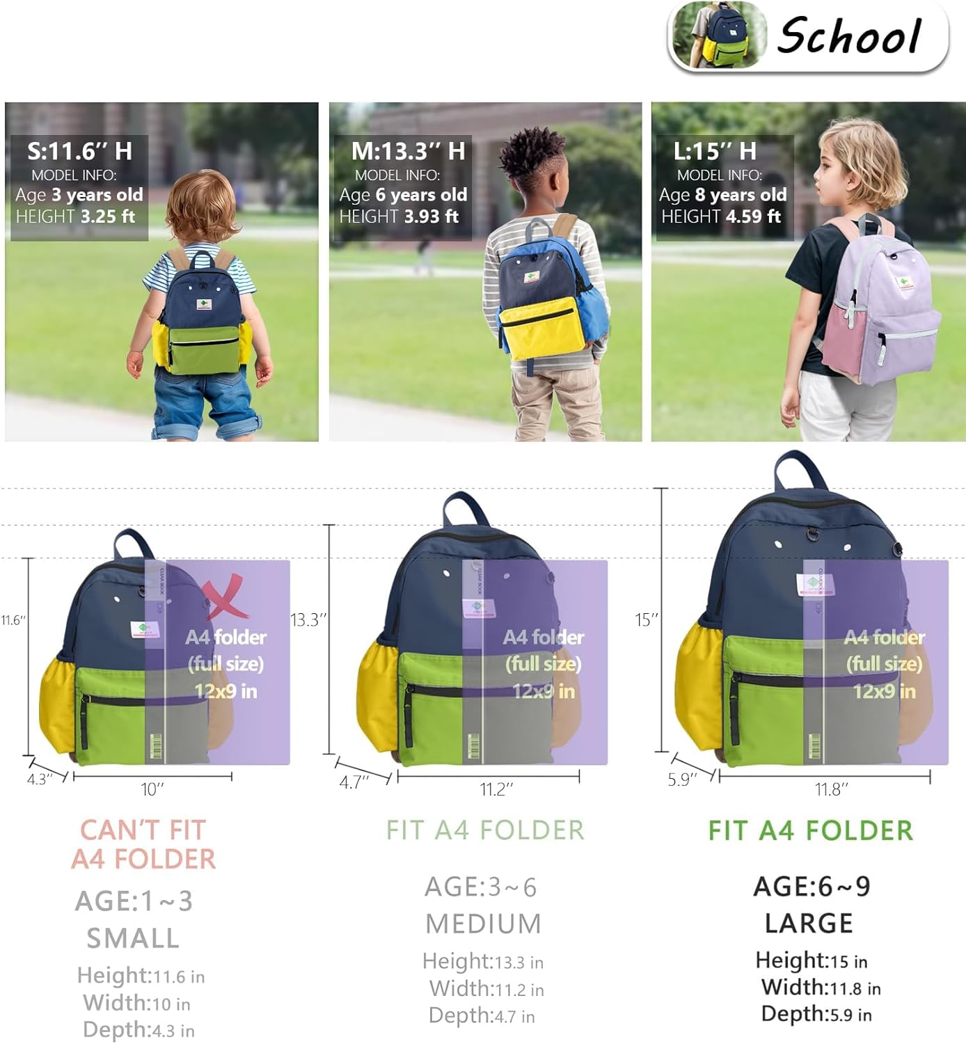 Kids Backpacks, Unisex, Large, Avocado - L, Modern, Cartoon, 15" H, 1L, 13.12 oz, Nylon, Zipper, 6-9 Years, School & Travel