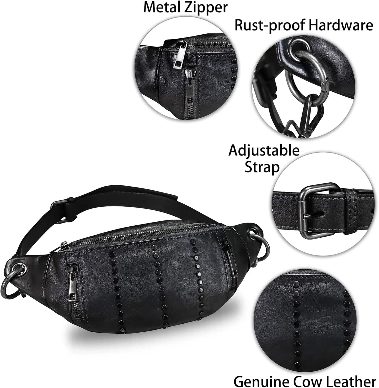 Genuine Leather Fanny Pack for Women - Vintage Real Leather Waist Bag - Fashion Hip Bag - Crossbody Purse