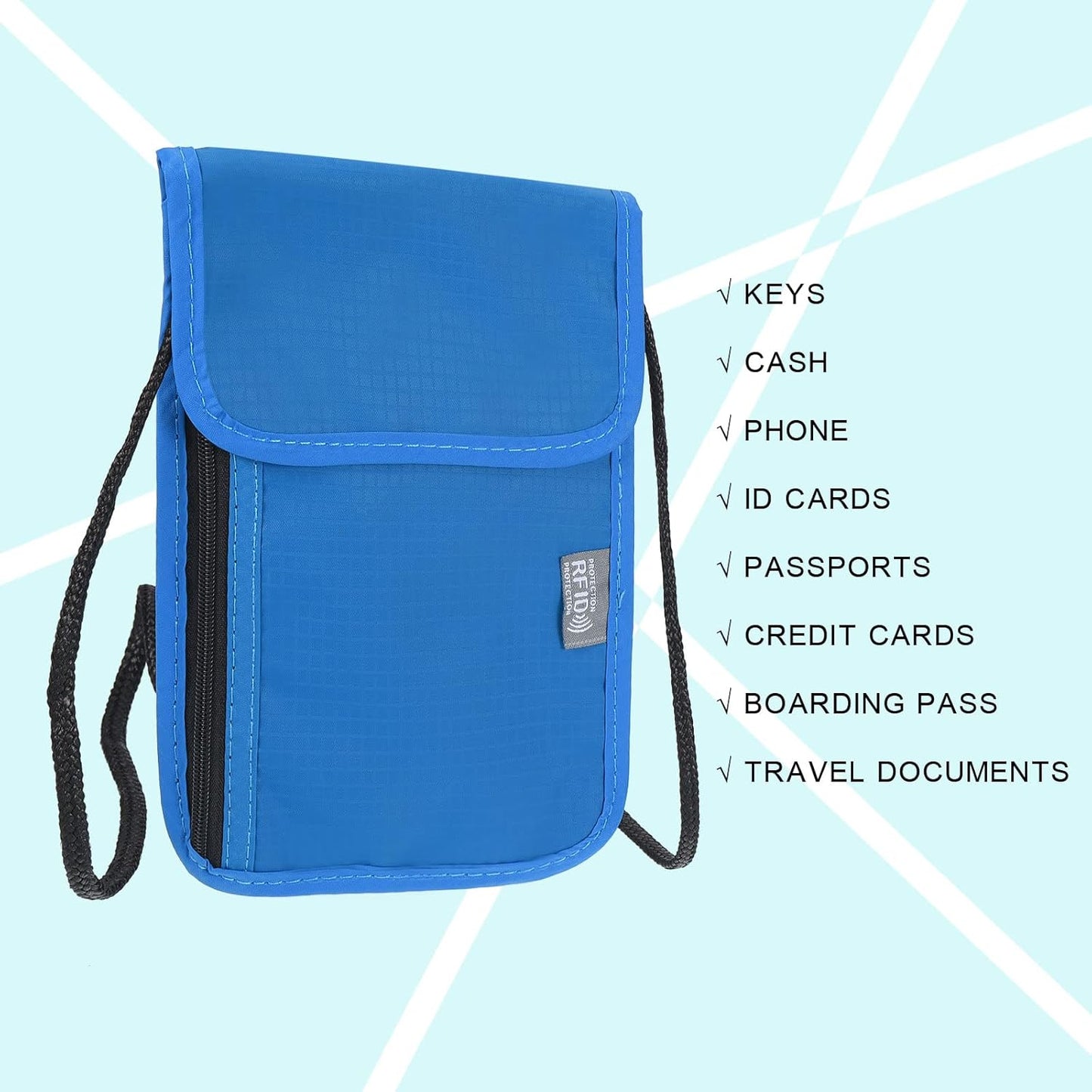 PATIKIL Neck Wallet, Passport Holder Neck Pouch RFID Blocking Waterproof Neck Travel Wallet for Women & Men, Dark Blue