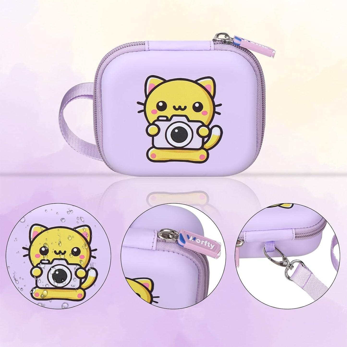 Kids Camera Case Compatible with Seckton/Goopow/DITUPAN/YEEHAO/Hangrui/Masterbee/OUTUVAS/GKTZ Digital Video Camera Toys Camcorder Storage Holder Carrying - Purple Cat