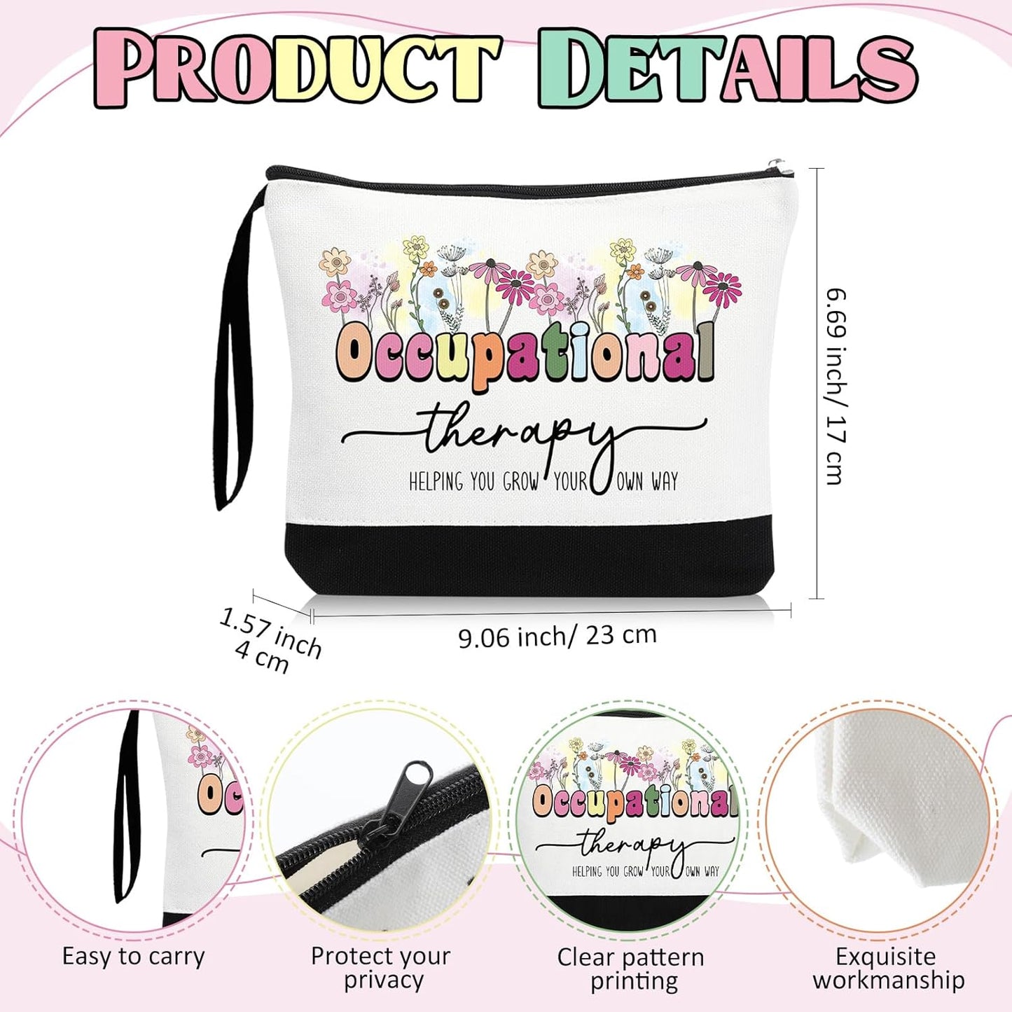 Kacctyen 3 Pcs Occupational Therapy Gifts Canvas Tote Bag Mental Healthy Makeup Cosmetic Bag Psychology Appreciation Keychains OT Gifts for Women Therapists Birthday Christmas