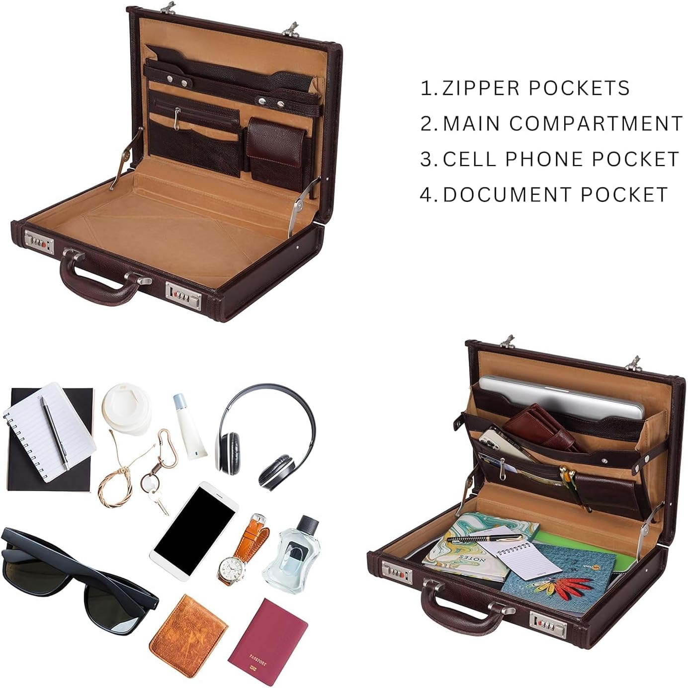 Full Grain Leather Briefcase Attache Case For Unisex Size L17xW3xH12 Inches Briefcase Bag