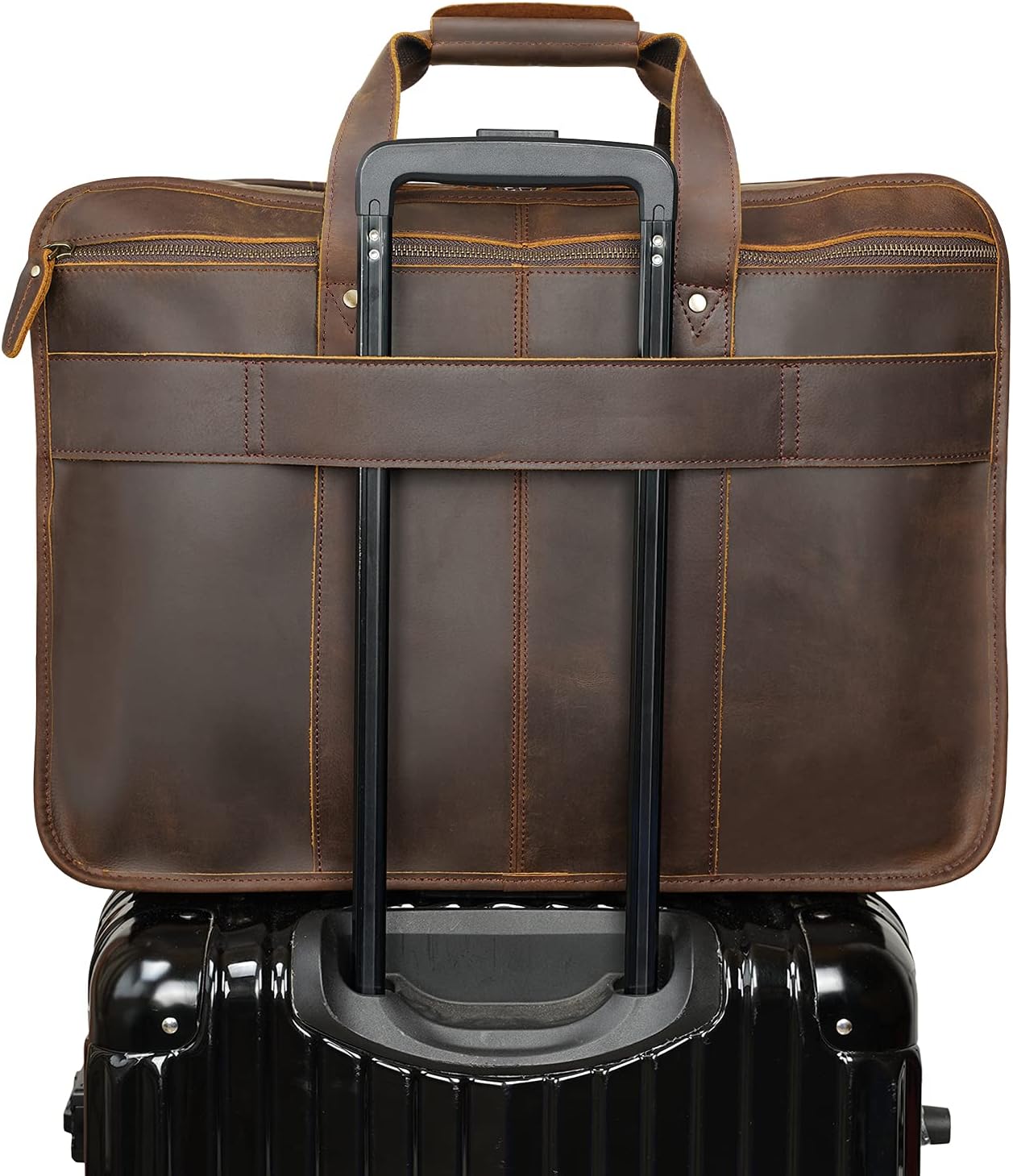 Polare 18.5” Full Grain Leather Laptop Briefcase Messenger Bag Tote For Men Large Fits 17.3” Laptop