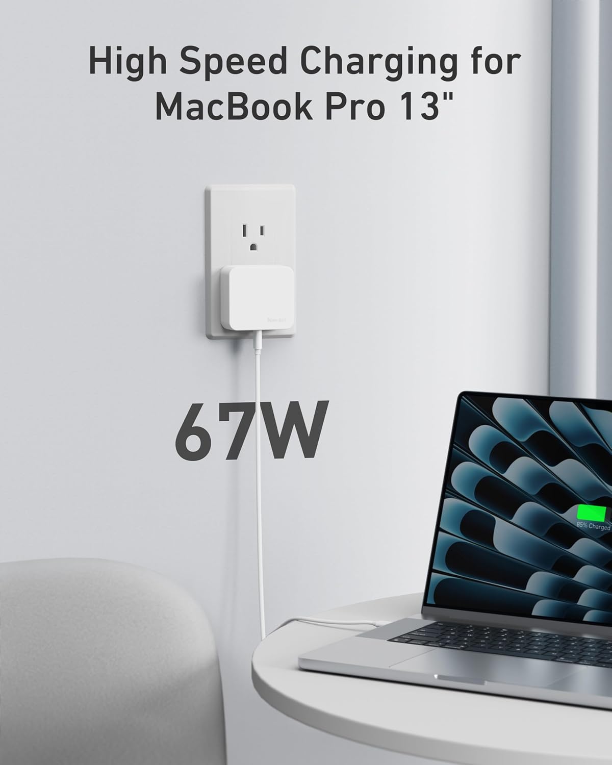 Nekmit 67W Flat USB C Charger Block, 3-Port GaN Fast Wall Charger, USB C Wall Plug for MacBook