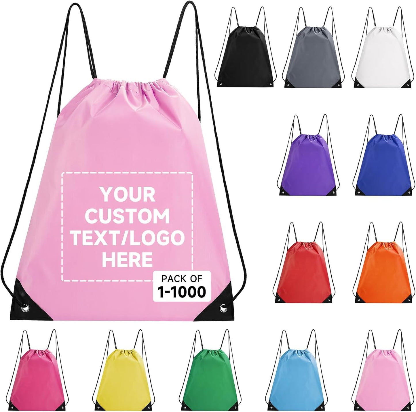 Custom Drawstring Bags With Logo, 1 Pack Personalized Text Drawstring Backpack Bulk Great for Travelling, Gym and for Everyday Use (Light Pink)