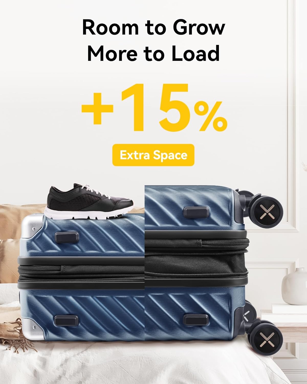 LUGGEX Luggage with Spinner Wheels, Polycarbonate Expandable Hard Shell Suitcase, Checked Large 28 Inch, Charcoal Metallic