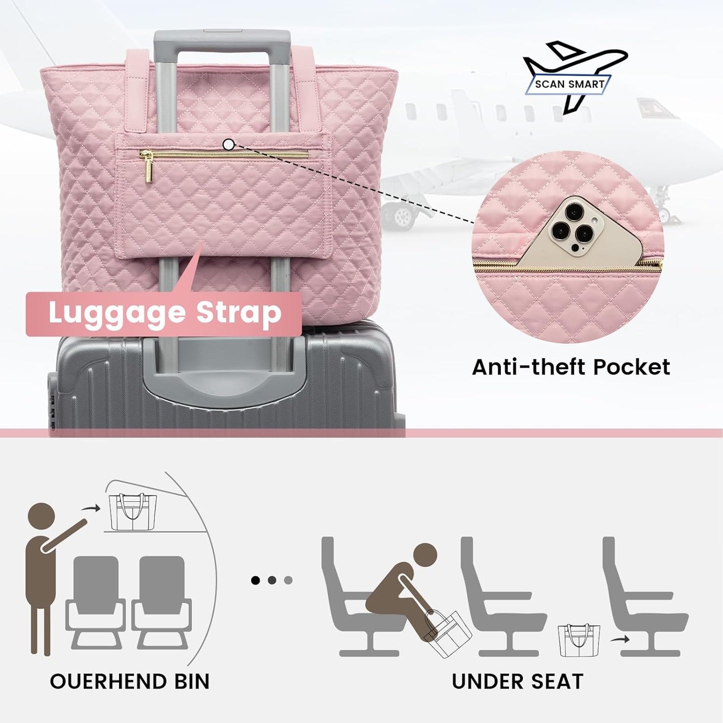 LOVEVOOK Laptop Bag for Women 17 inch,Diamond Quilted Work Tote Bags Womens Laptop Tote Bag Computer Shoulder Bags,Stylish Travel Tote Bags Laptop Purse Briefcase Handbag with Clutch Purse,Off-white