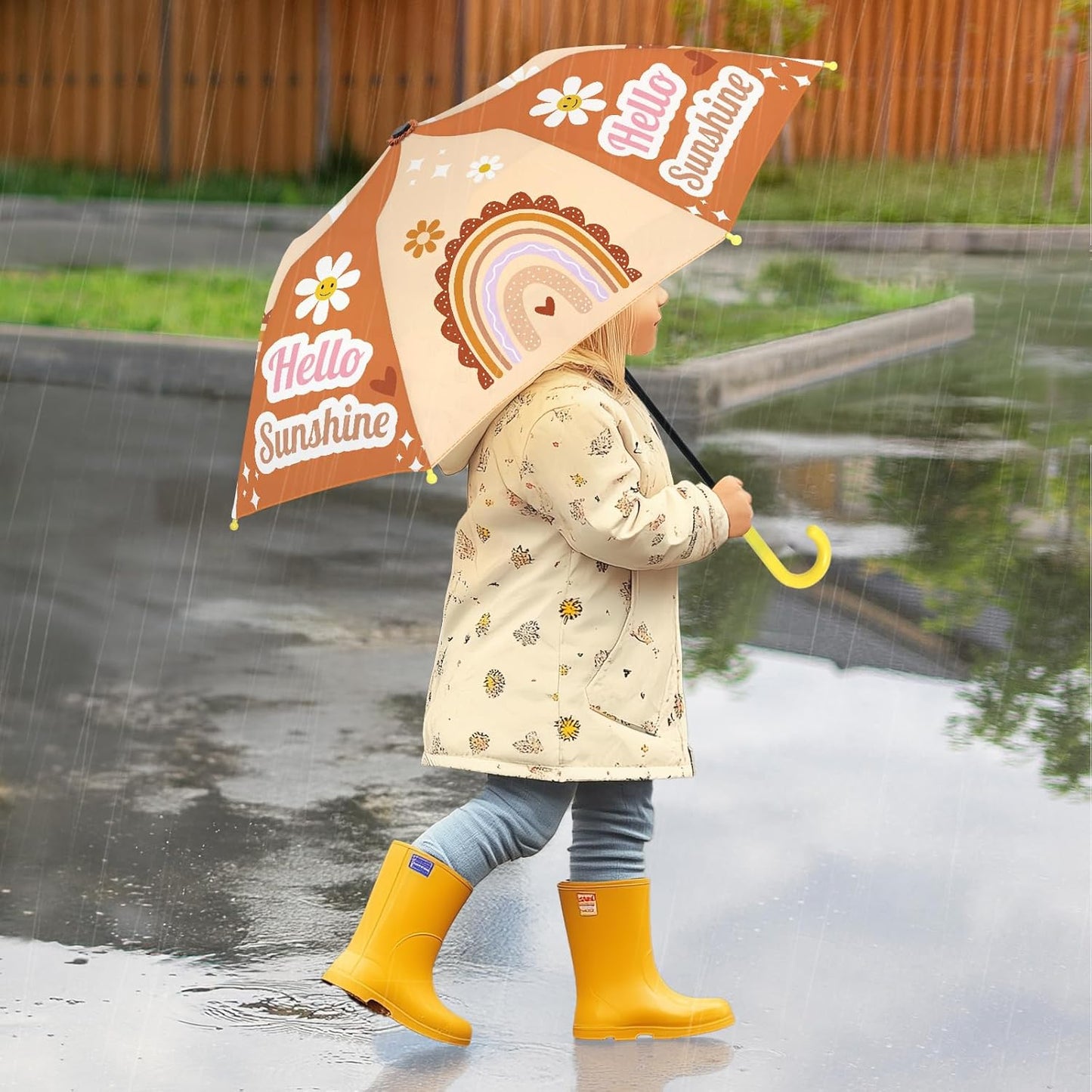 Kids Umbrella, Safety Windproof Umbrella with Easy-Grip Hook Handle for Toddler Girls and Boys