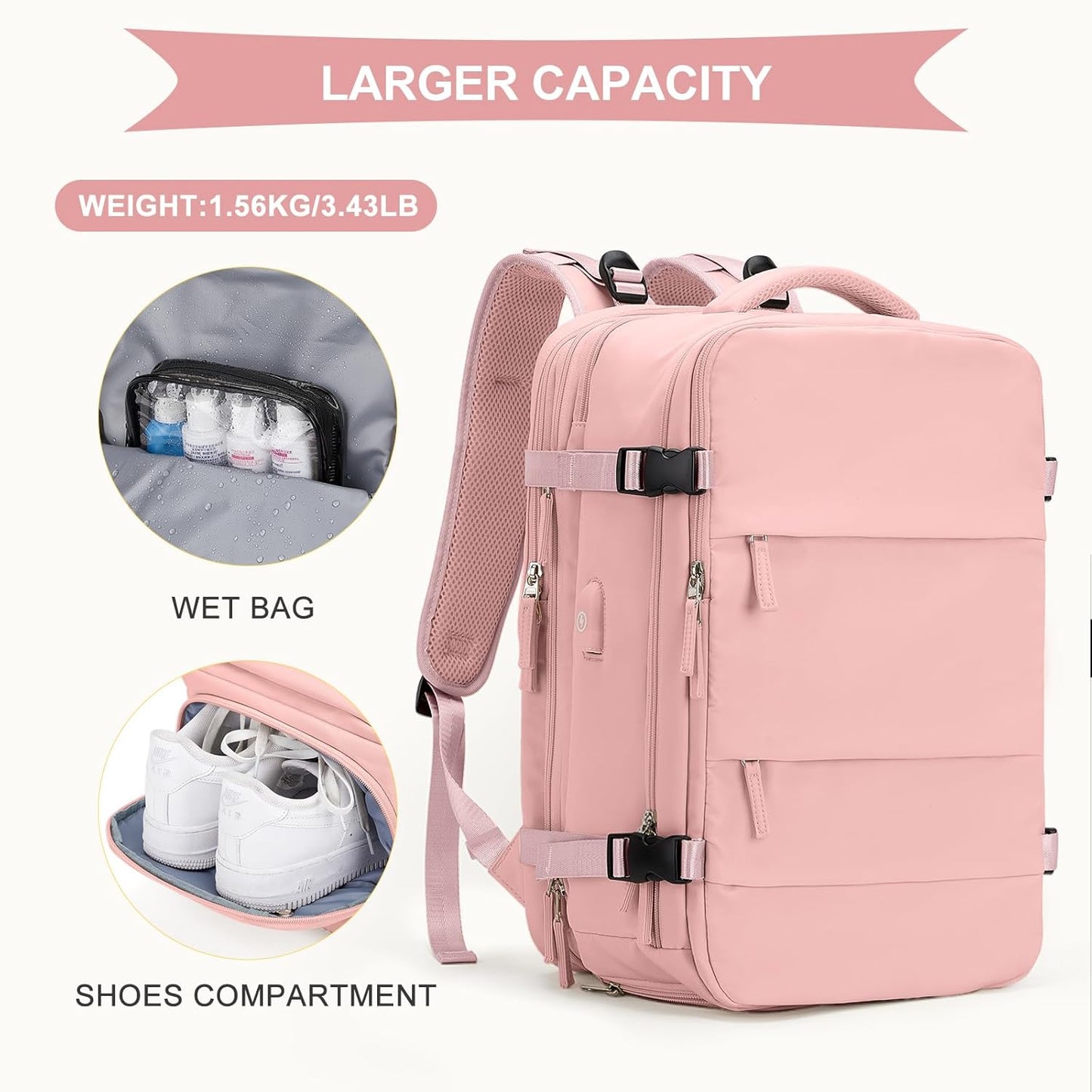 coowoz Large Travel Backpack For Women Men, Carry On Backpack,Hiking Backpack Waterproof Outdoor