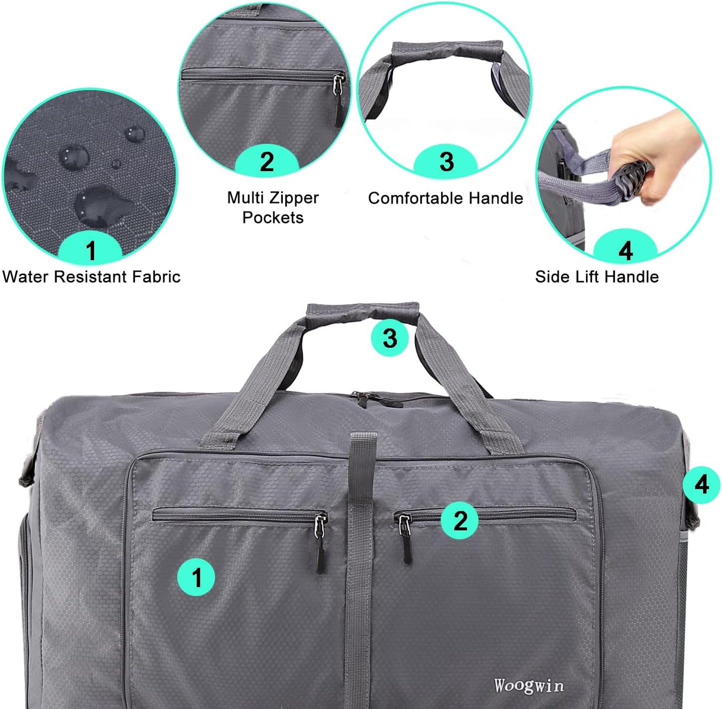Woogwin Travel Duffel Bag Large Foldable Waterproof Overnight Bag for Beach Swim Bags Pool Sports