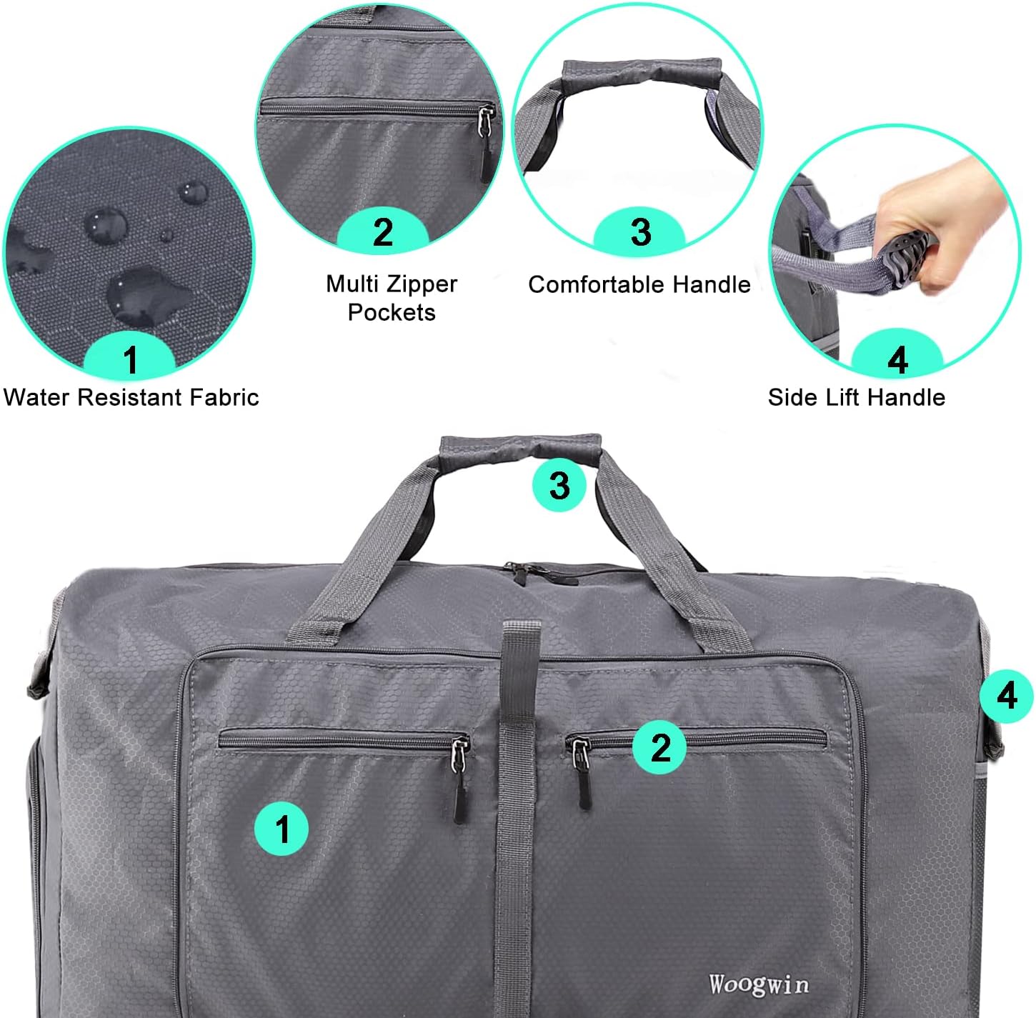 Woogwin Travel Duffel Bag Large Foldable Waterproof Overnight Bag for Beach Swim Bags Pool Sports