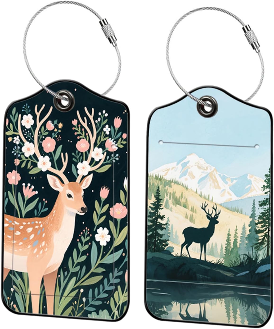 2 Pack Giraffe Leather Luggage Tags for Suitcases, Travel Bag Tags with Privacy Cover ID Label with Stainless Steel Loop for Women Men Girls Backpack Gift (Blue Green)
