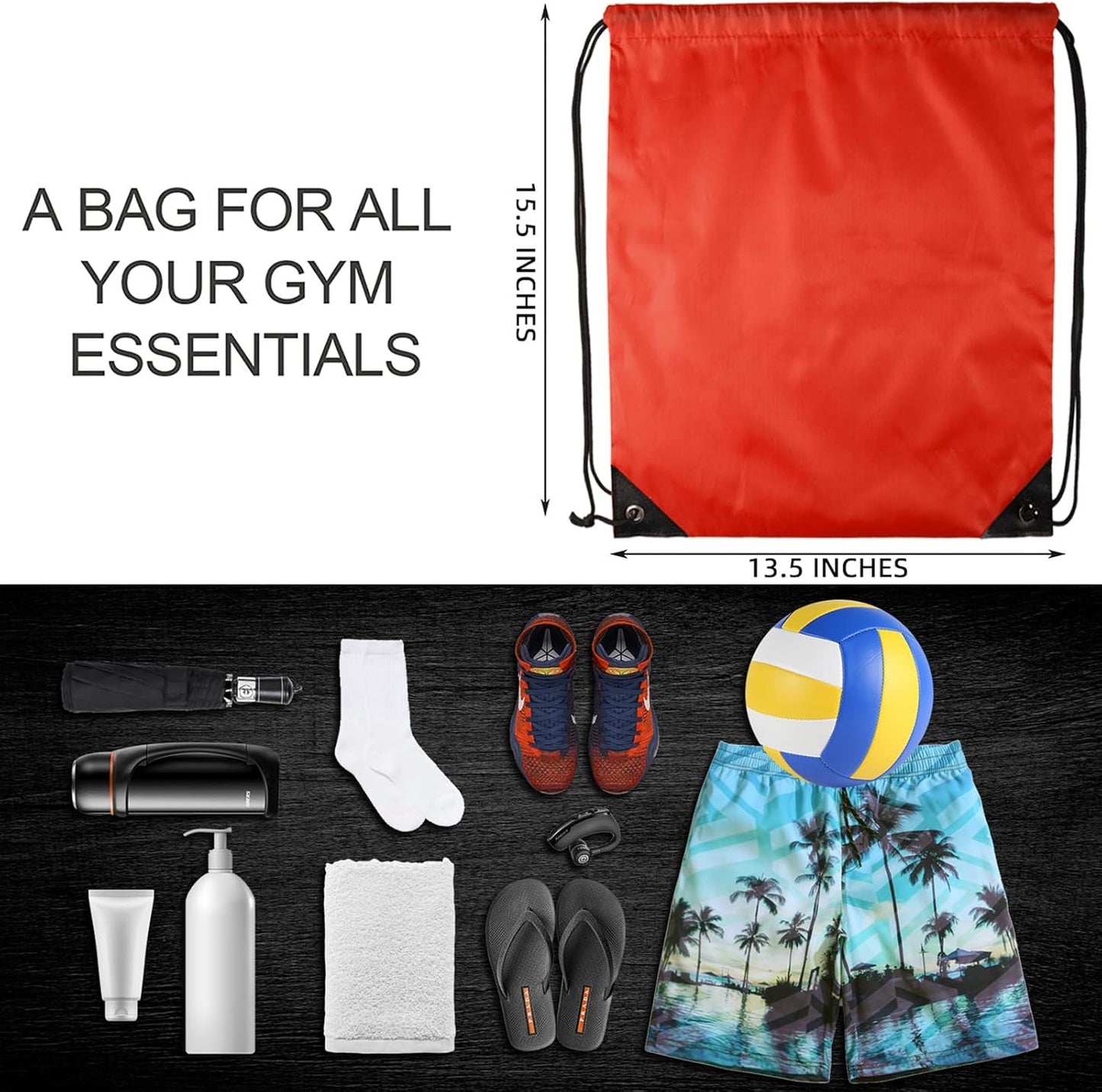 GoodtoU Nylon Drawstring Bags - Bulk 48Pcs Red Cinch Sack Gym Backpack for Sport, Traveling, Team