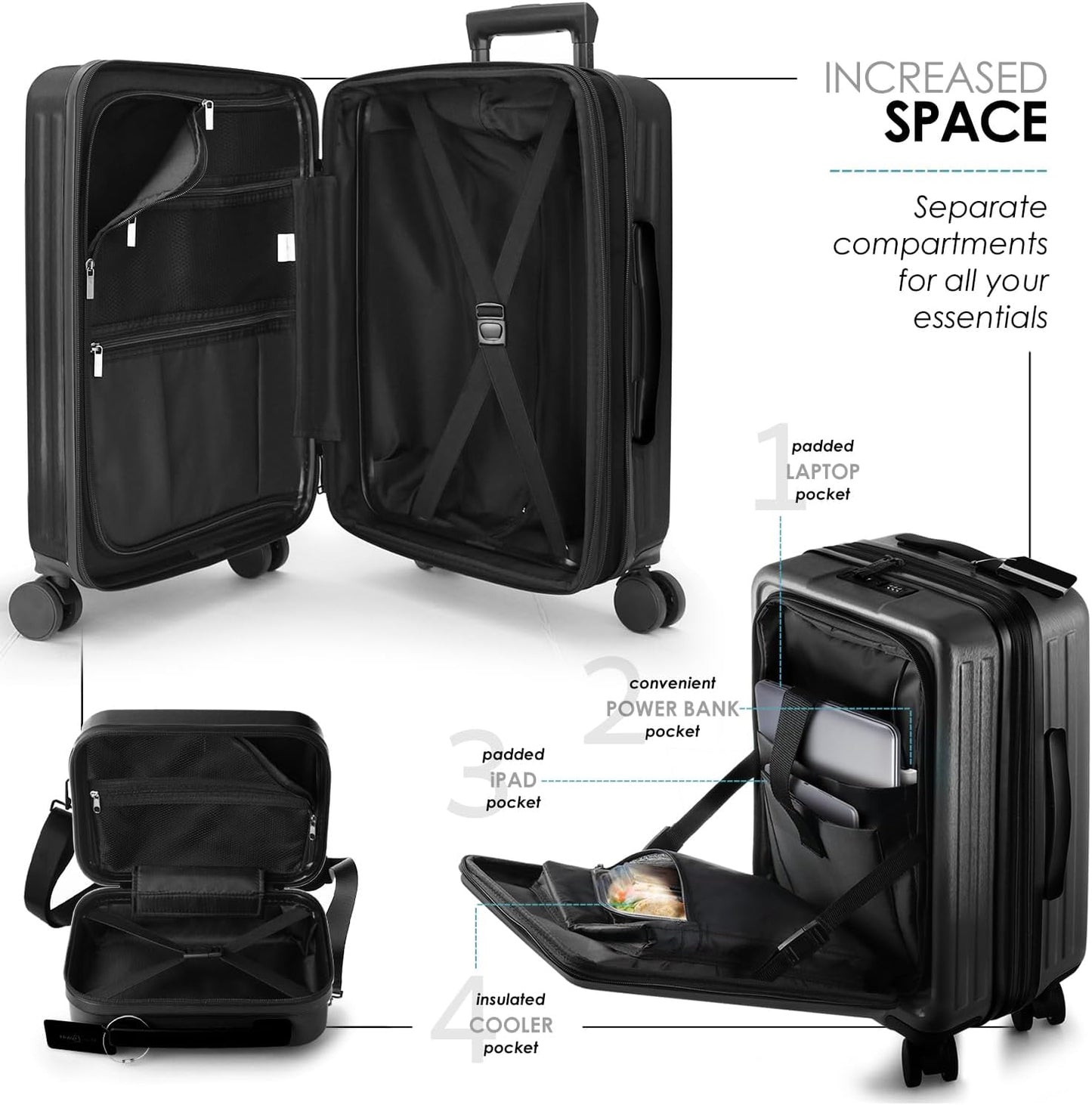 Hard Shell Luggage Sets with Spinner Wheels 4 Piece, Expandable Large Suitcases with TSA Lock