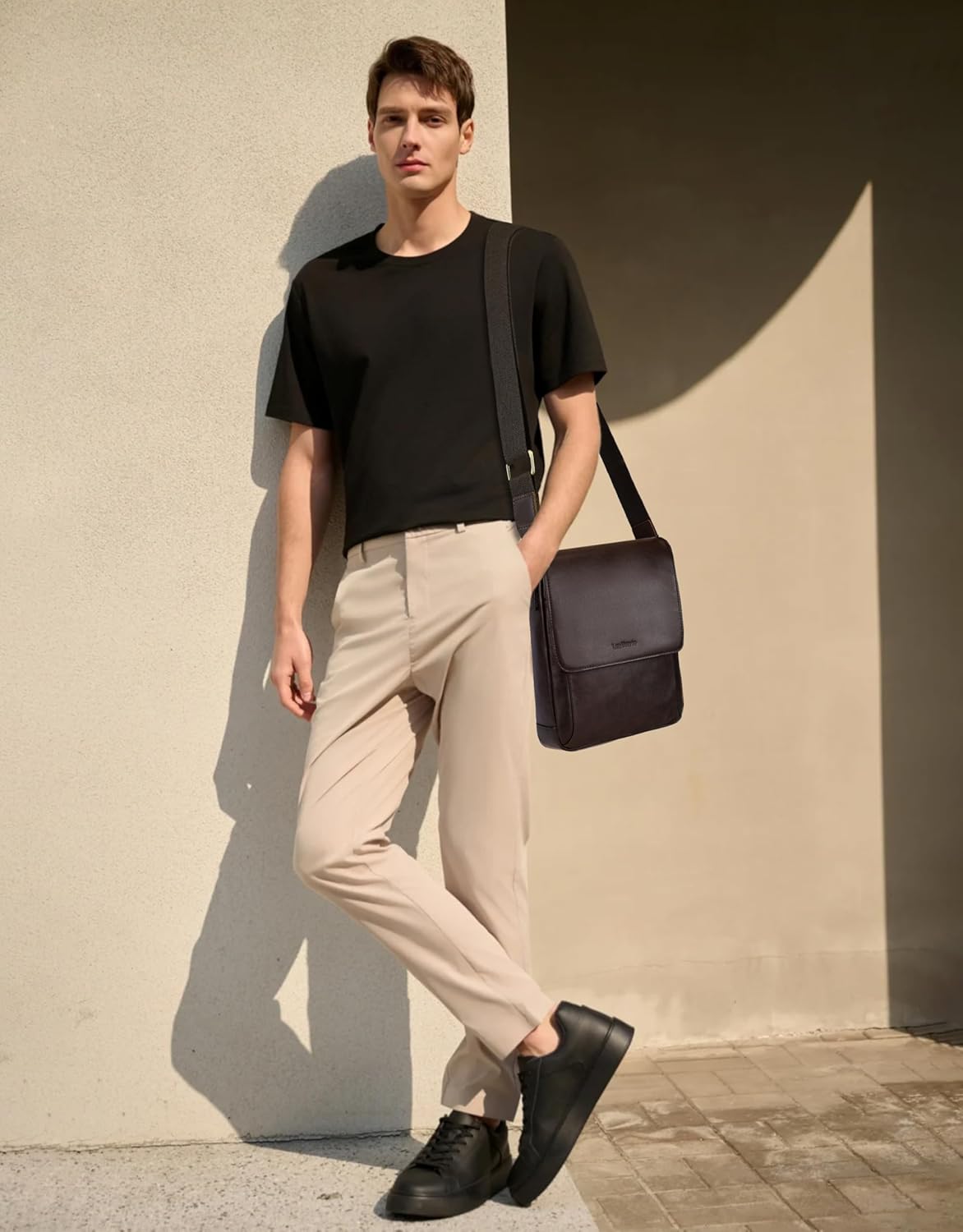 Leathario Crossbody Bag for Men Genuine Leather Small Messenger Shoulder Purse Side Vintage Satchel for Work Business Daily