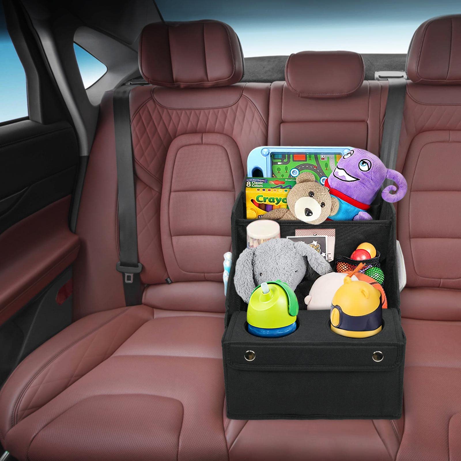 MULISOFT Car Backseat Organizer with 11 Compartments & 2 Cup Holders, Black