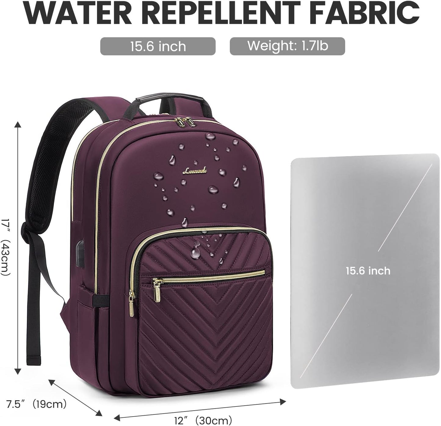 LOVEVOOK Laptop Backpack for Women 15.6 inch,Cute Womens Travel Backpack Purse,Professional Laptop Computer Bag,Waterproof Work Business College Teacher Bag Carry on Backpack with USB Port,Deep Purple